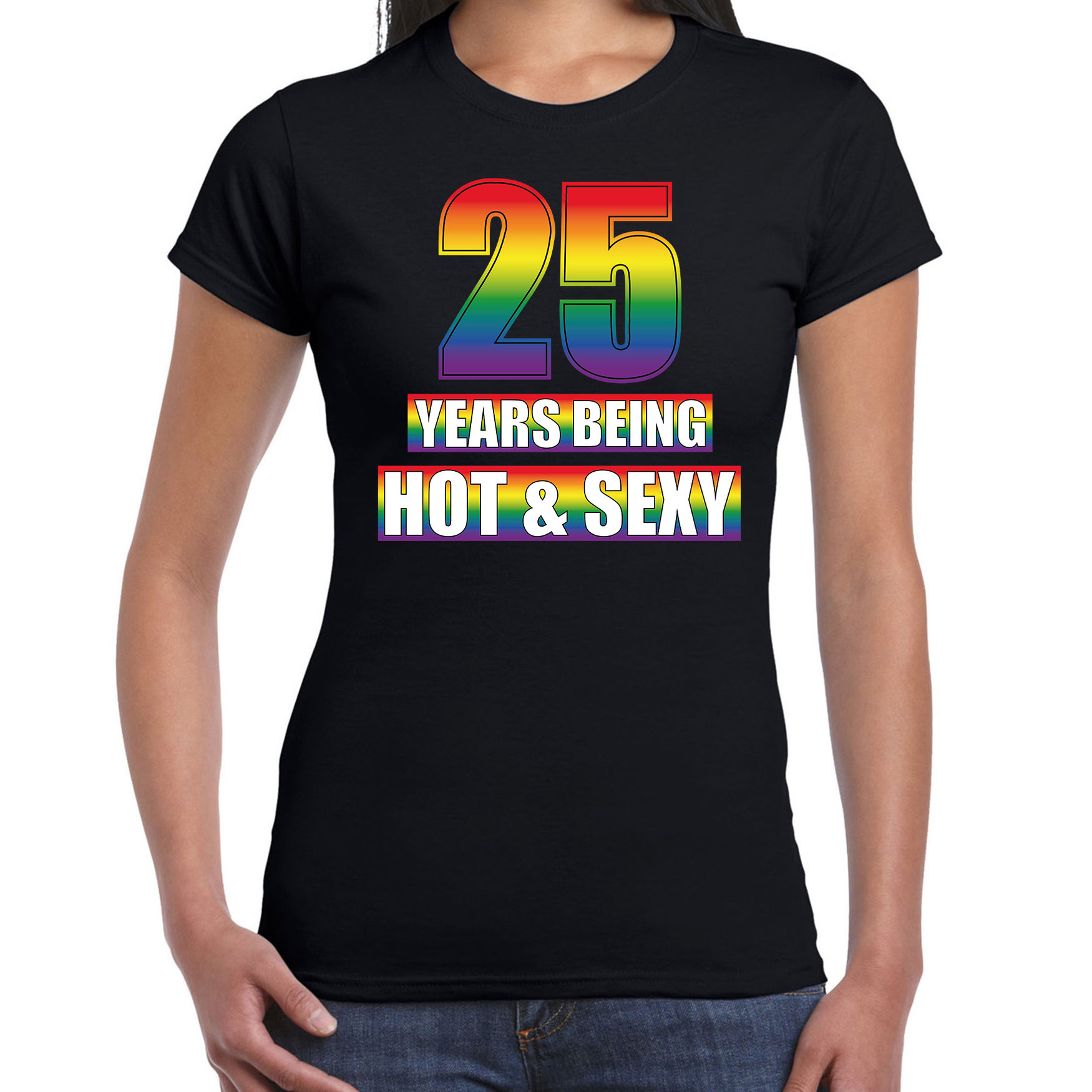 Hot en sexy 25 jaar verjaardag cadeau t-shirt zwart voor dames Gay- LHBT kleding-outfit