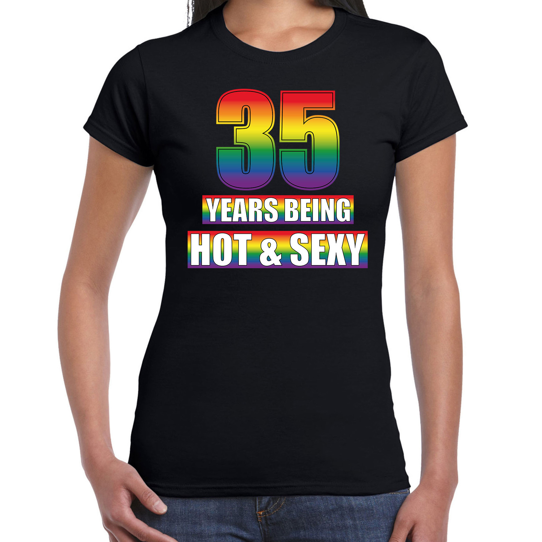 Hot en sexy 35 jaar verjaardag cadeau t-shirt zwart voor dames Gay- LHBT kleding-outfit
