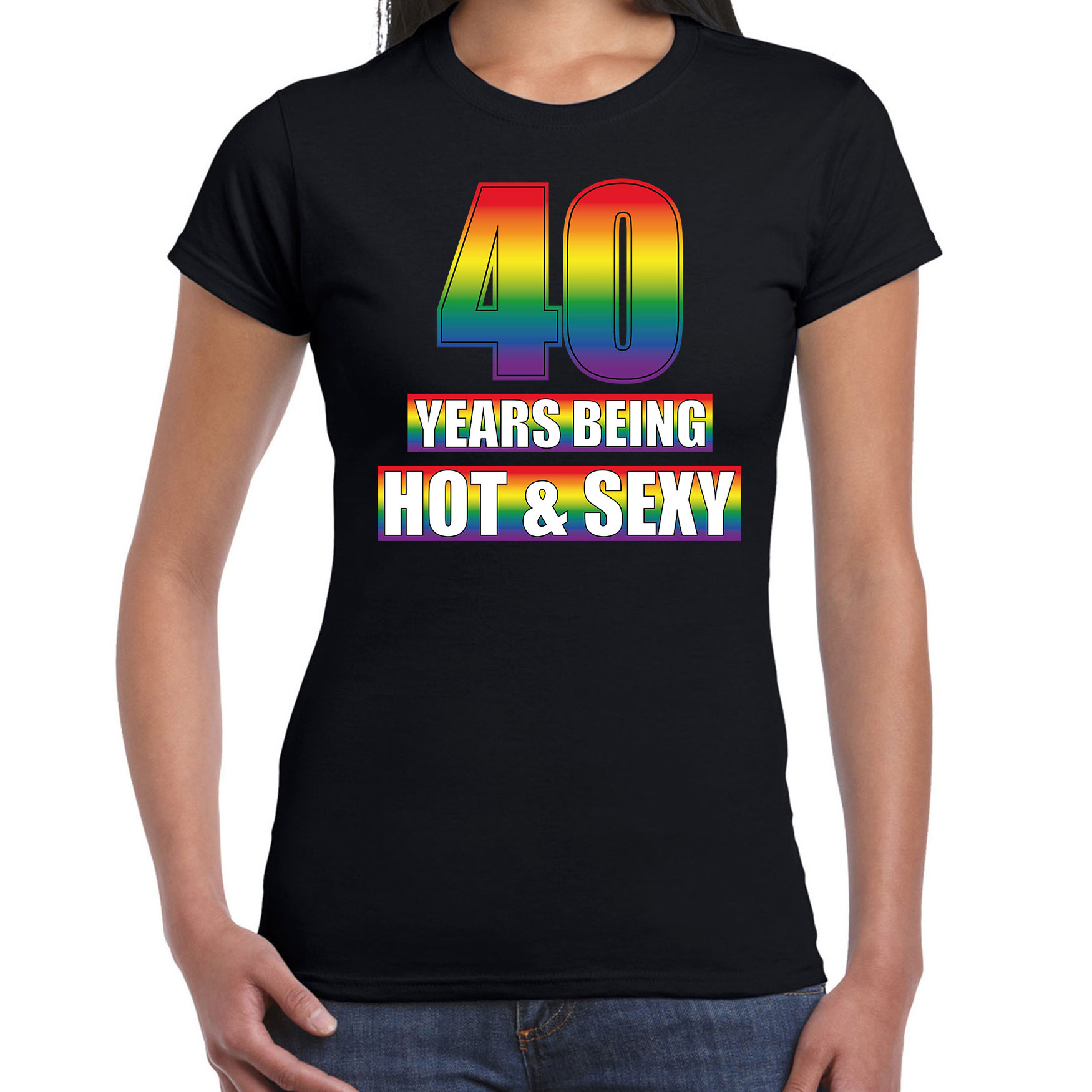 Hot en sexy 40 jaar verjaardag cadeau t-shirt zwart voor dames Gay- LHBT kleding-outfit