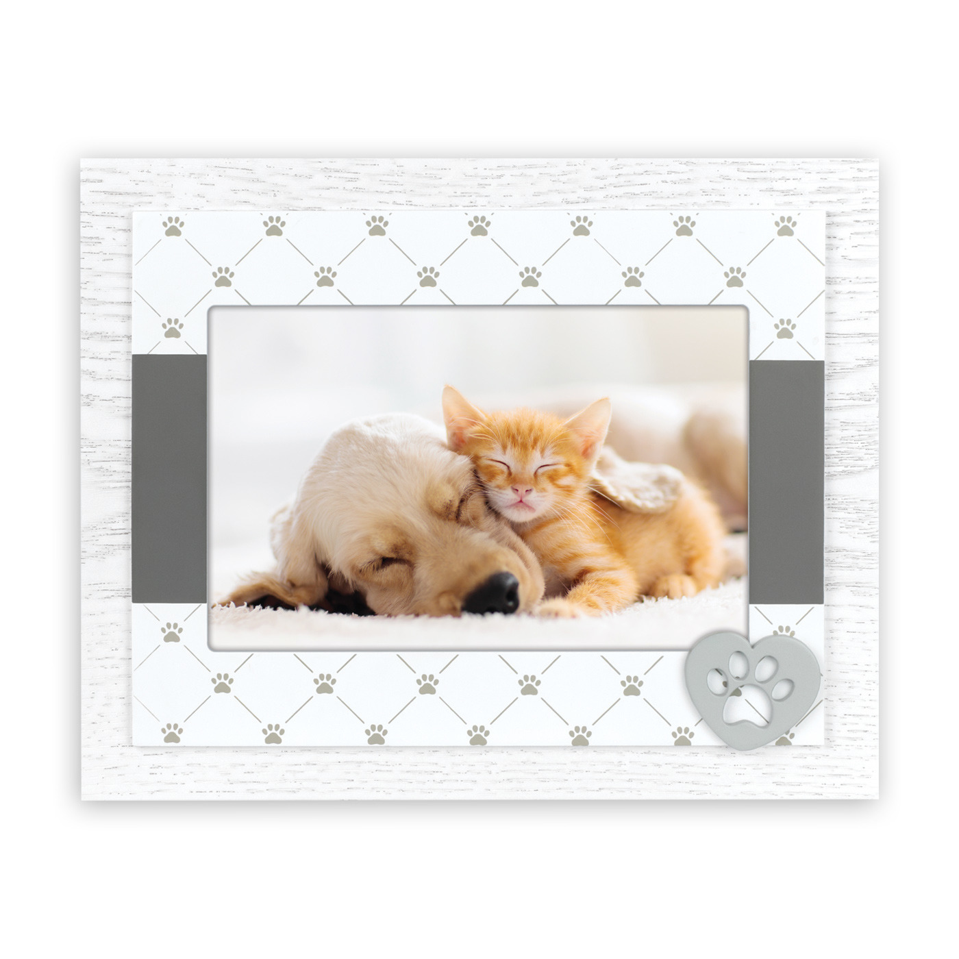 Houten fotolijstje wit-grijs met honden-katten pootje geschikt voor een foto van 10 x 15 cm