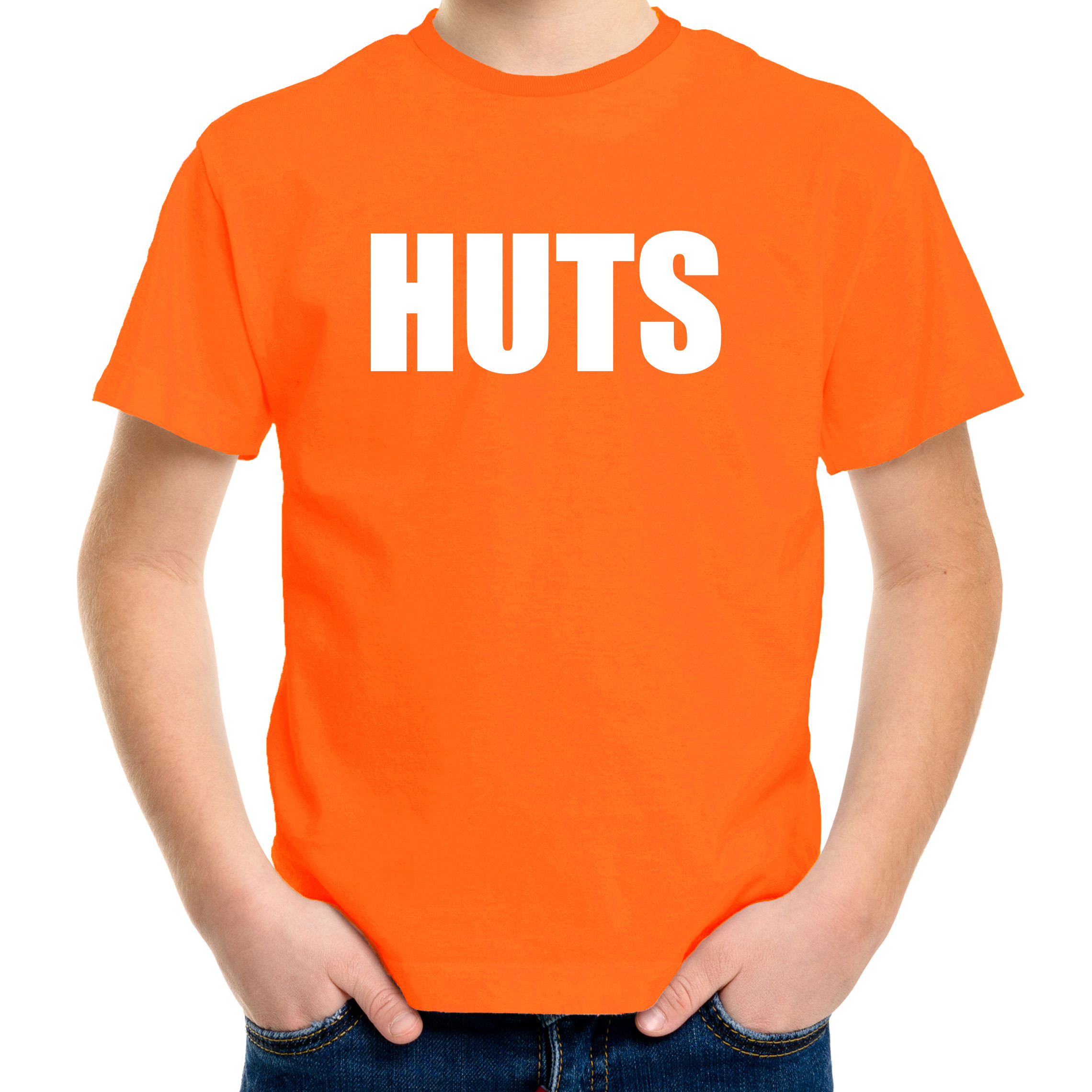 HUTS tekst t-shirt oranje voor kids