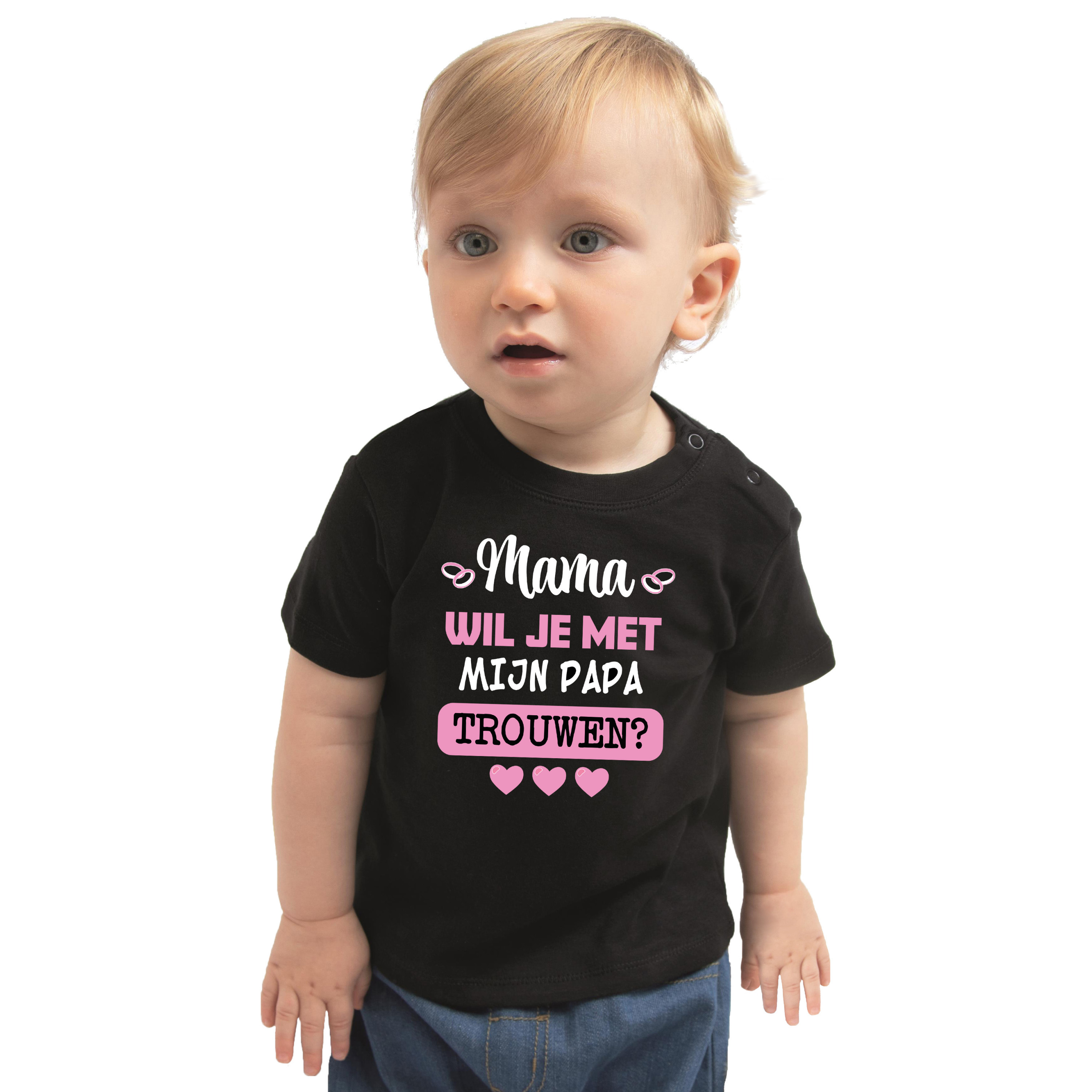 Huwelijksaanzoek baby t-shirt Mama-Papa zwart bruiloft-trouwen