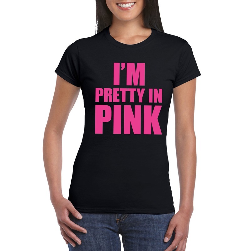 I am pretty in pink shirt zwart dames