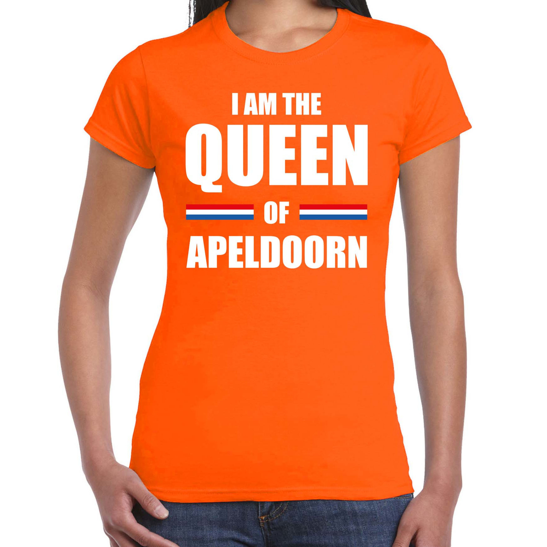 I am the Queen of Apeldoorn Koningsdag t-shirt oranje voor dames