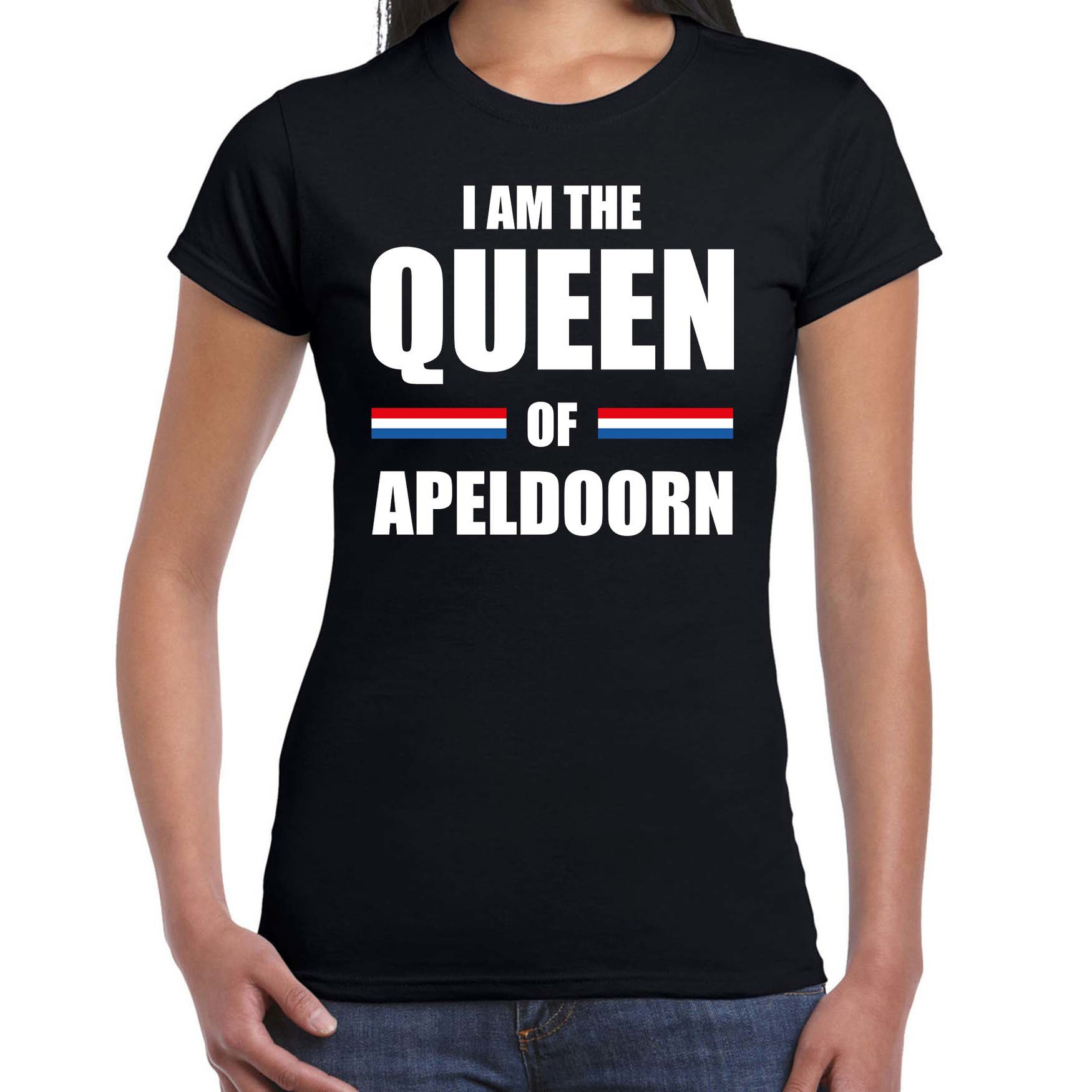 I am the Queen of Apeldoorn Koningsdag t-shirt zwart voor dames