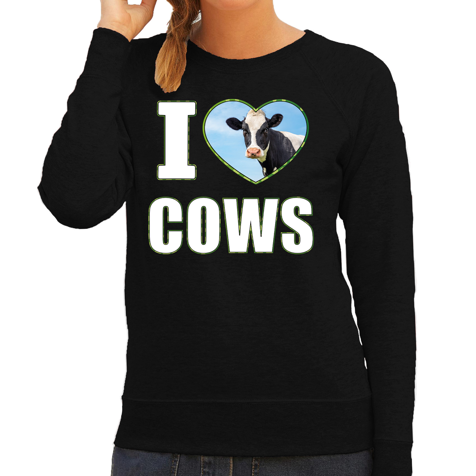 I love cows sweater / trui met dieren foto van een koe zwart voor dames