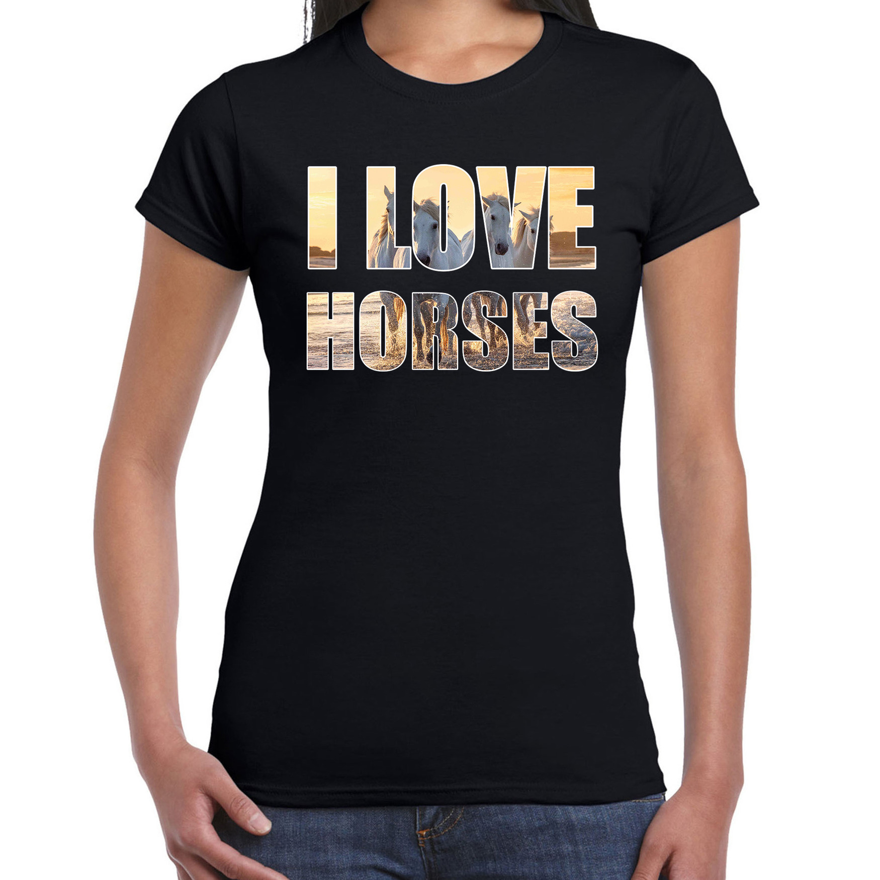 I love horses-paarden dieren t-shirt zwart dames