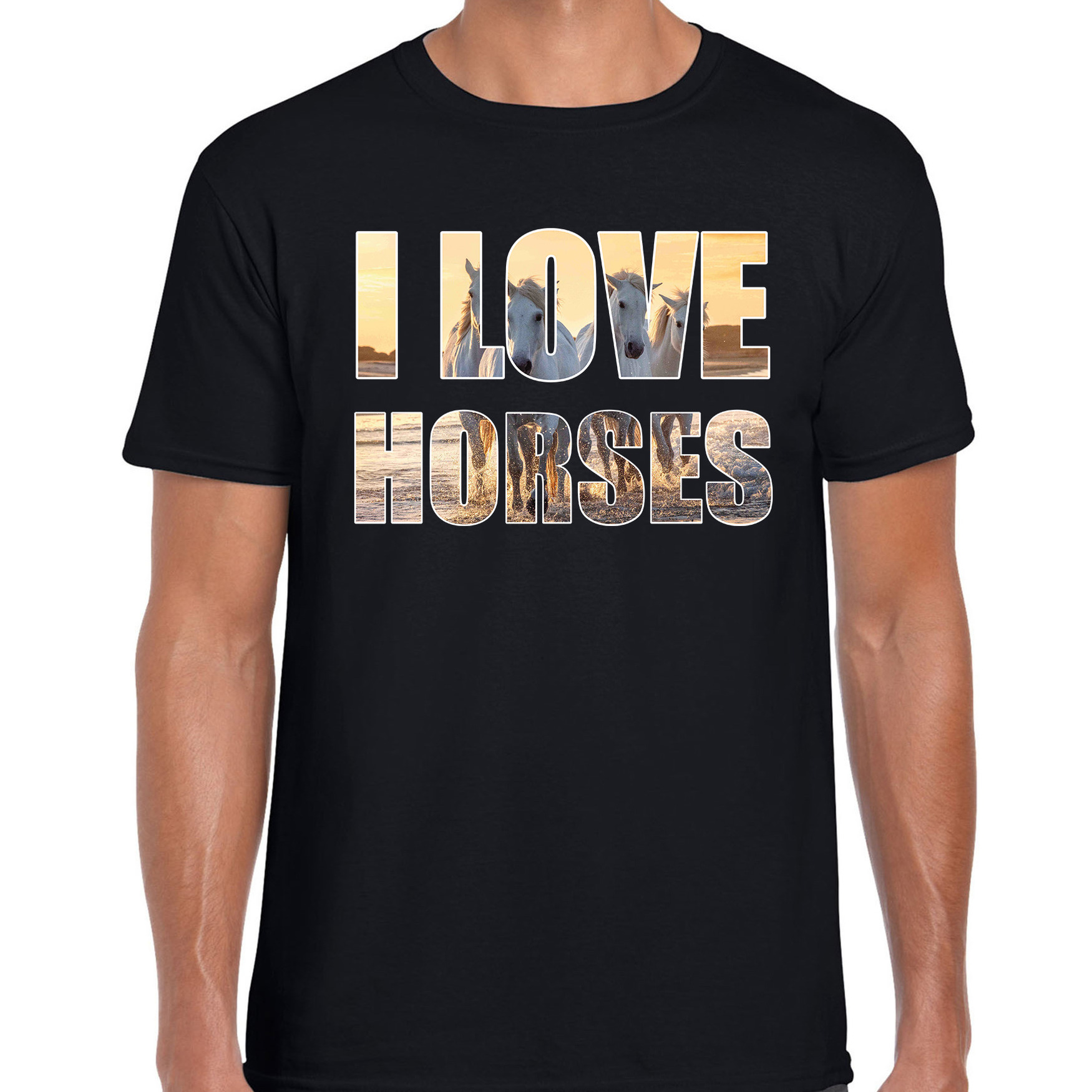 I love horses-paarden dieren t-shirt zwart heren