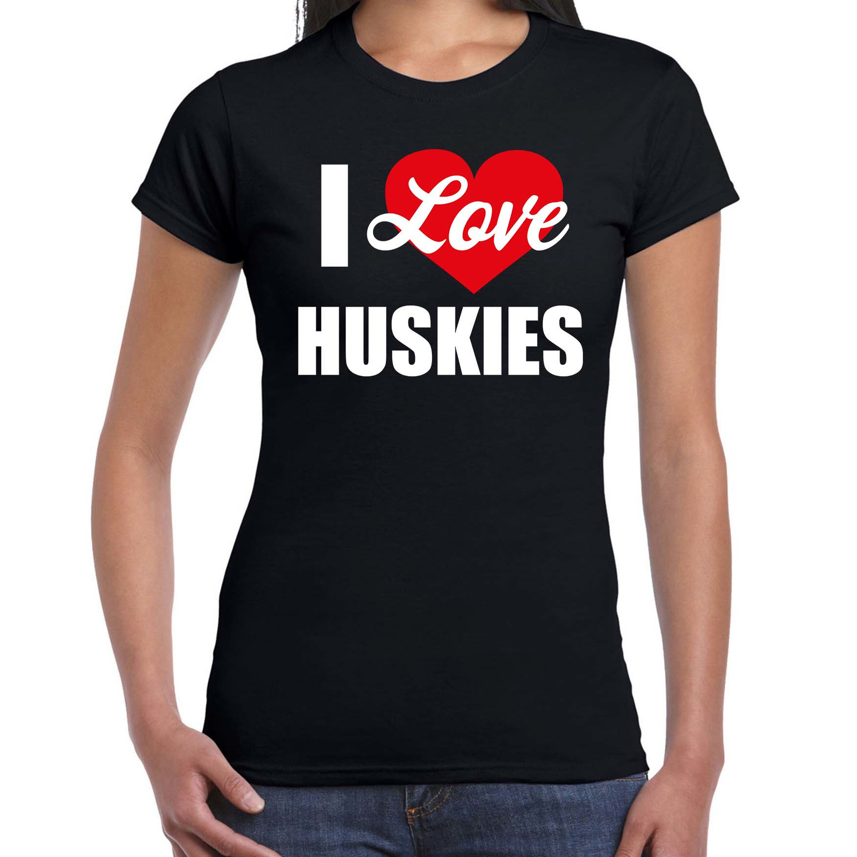I love Huskies honden Husky t-shirt zwart voor dames