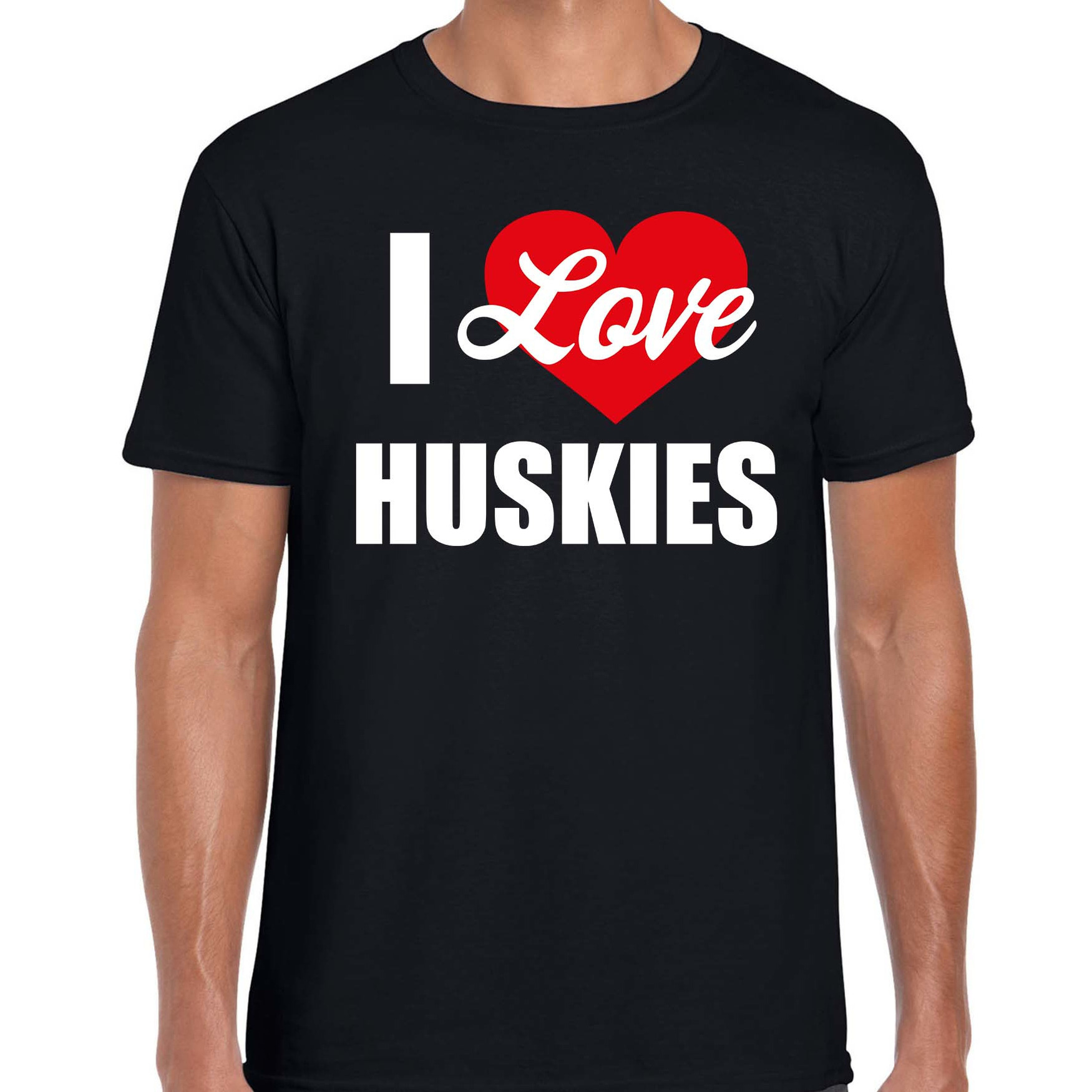 I love Huskies honden Husky t-shirt zwart voor heren