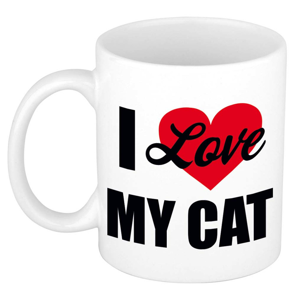 I love my cat-Ik hou van mijn kat-poes cadeau mok-beker wit 300 ml Cadeau mokken
