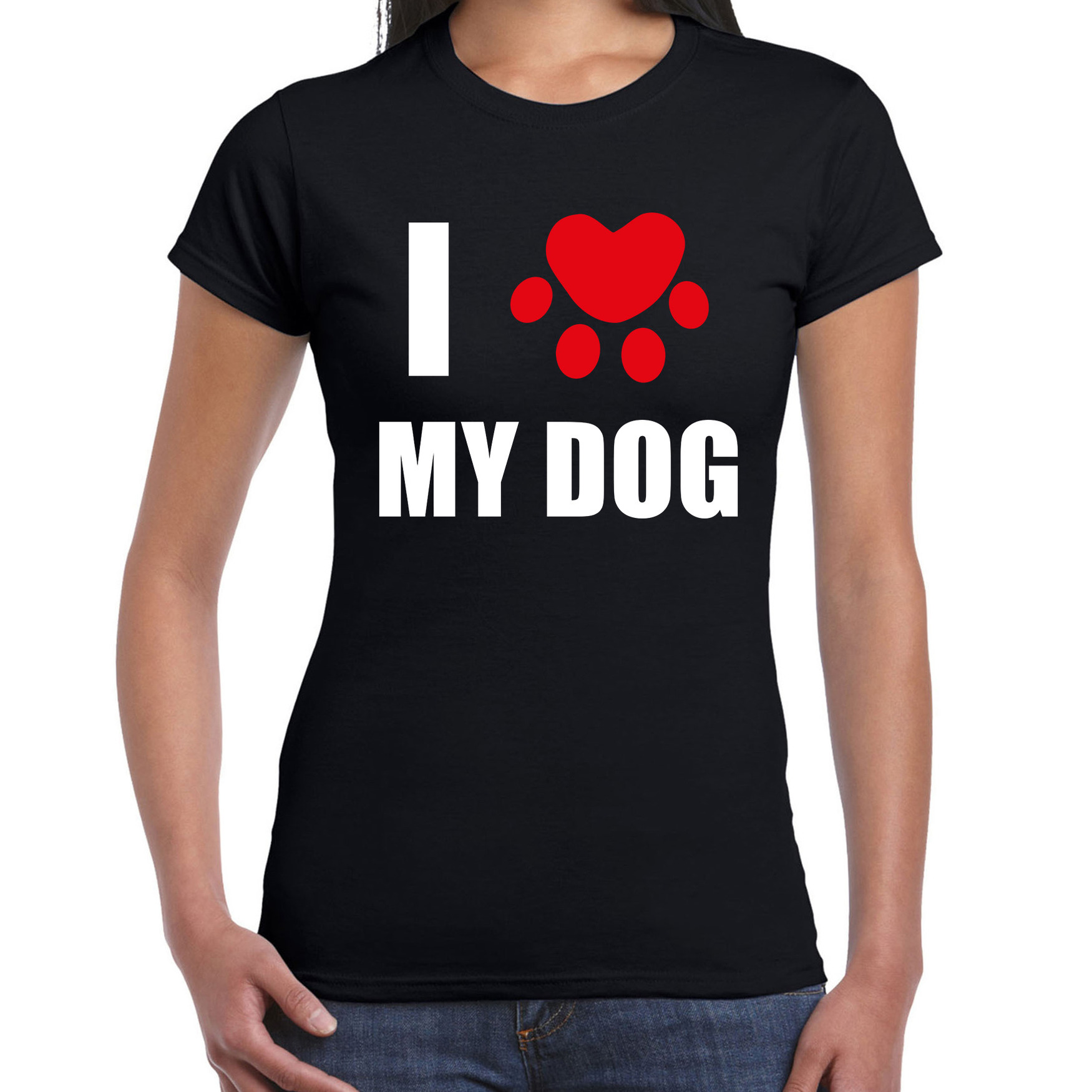 I love my dog-Ik hou van mijn hond honden t-shirt zwart voor dames