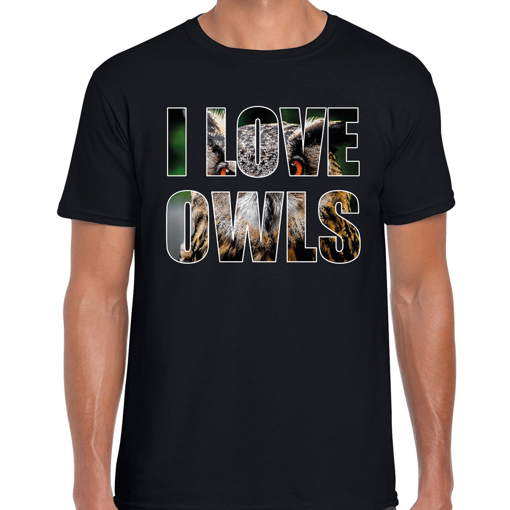 I love owls-uilen t-shirt zwart heren