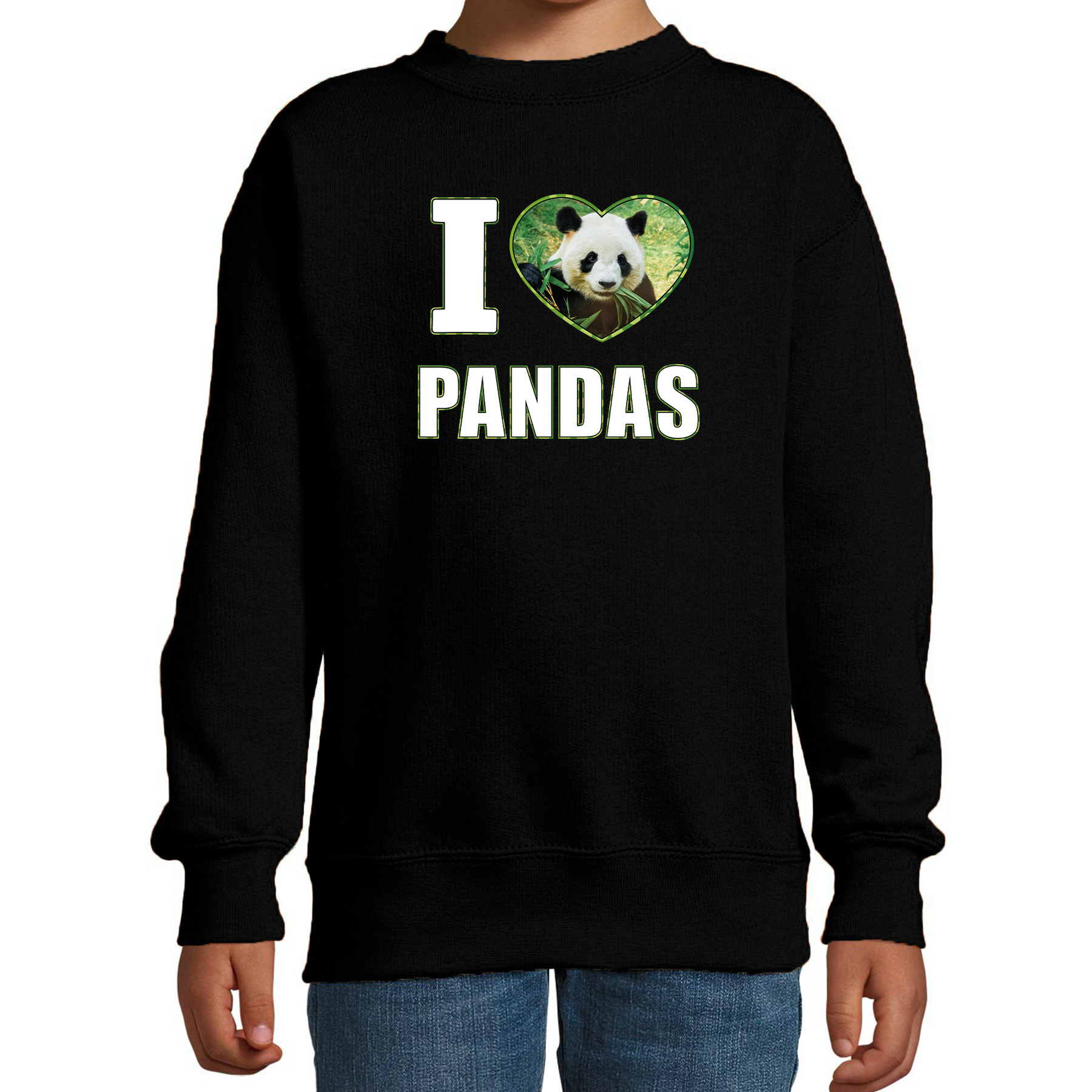 I love pandas sweater / trui met dieren foto van een panda zwart voor kinderen