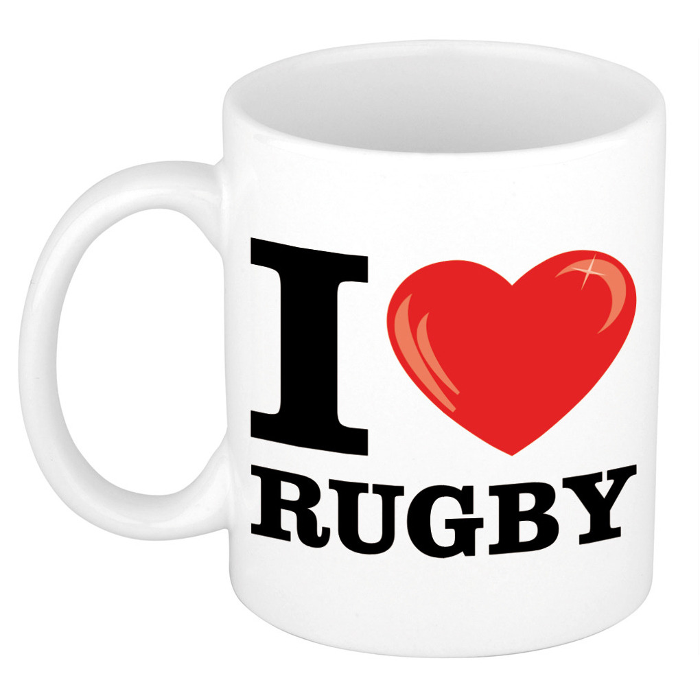 I Love Rugby cadeau mok-beker wit met hartje 300 ml