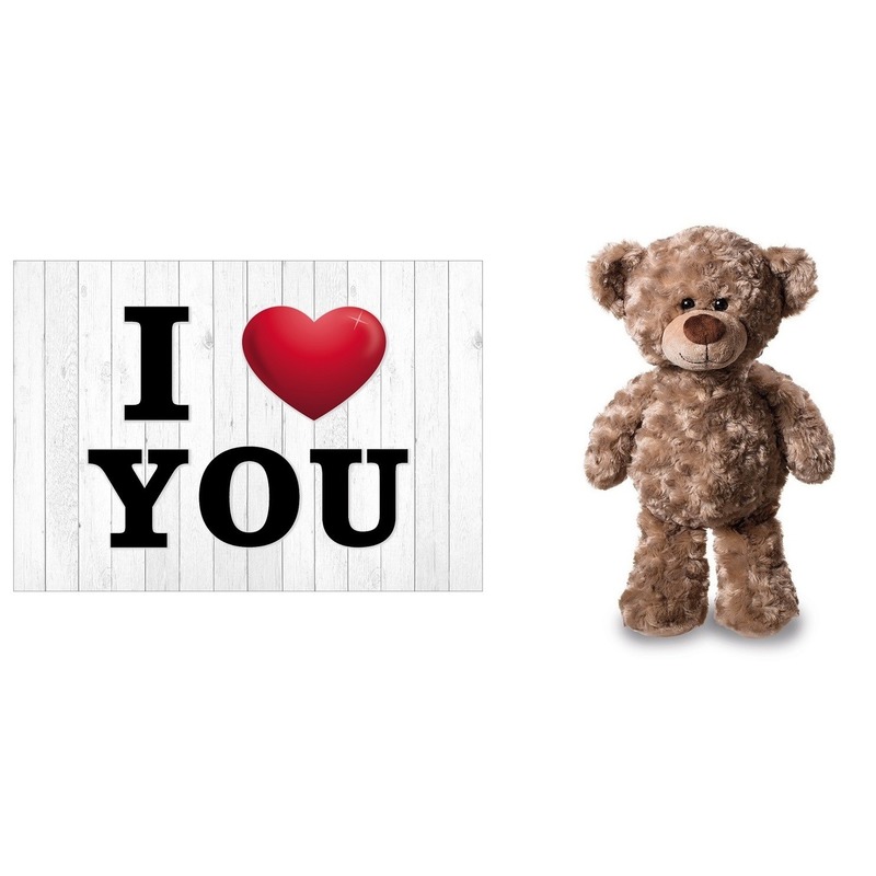I Love You Valentijnskaart met bruine knuffelbeer 24 cm