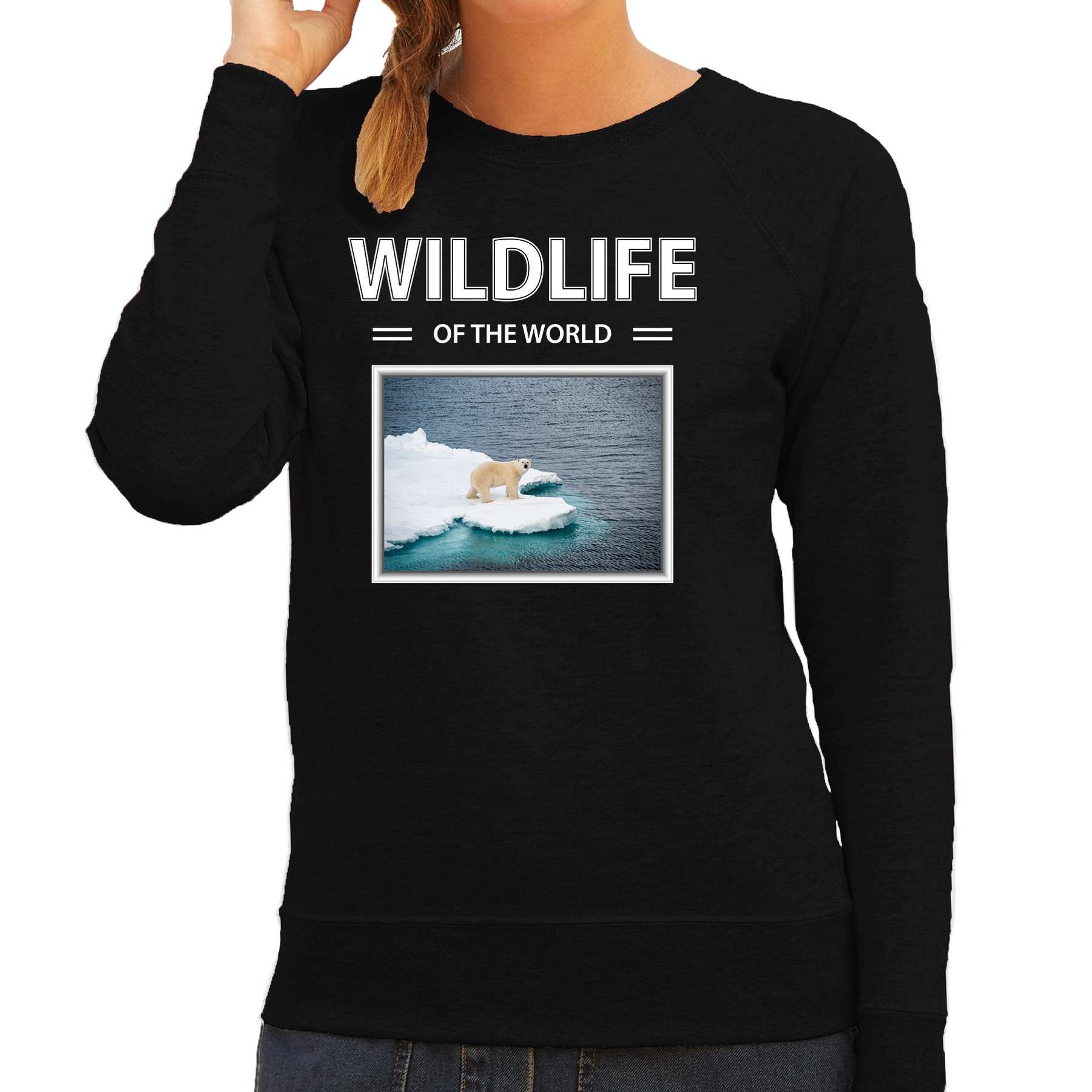 Ijsbeer sweater / trui met dieren foto wildlife of the world zwart voor dames
