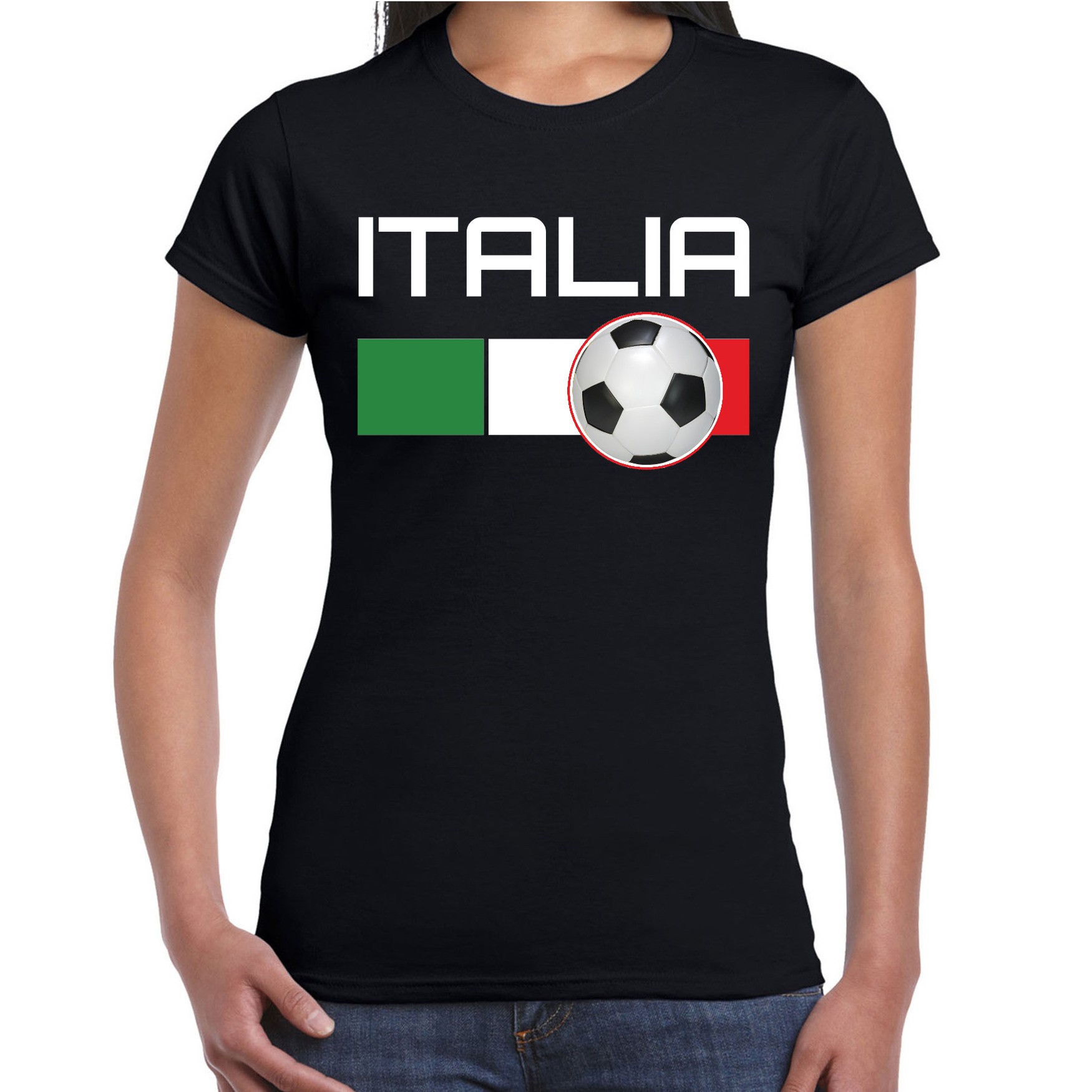 Italia-Italie voetbal-landen t-shirt zwart dames