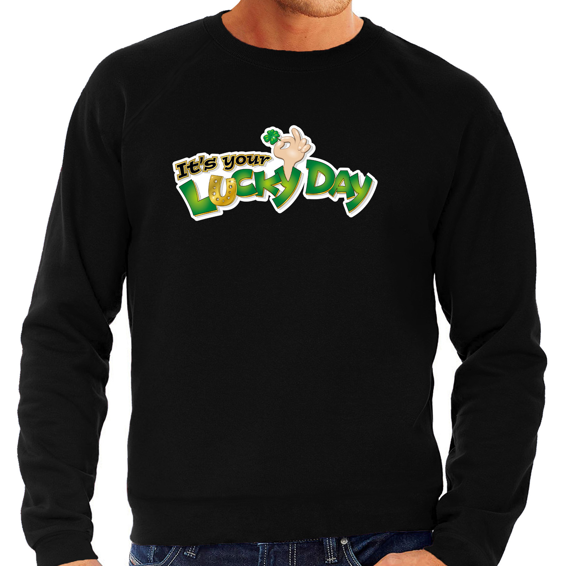 Its your lucky day-St. Patricks day sweater-kostuum zwart heren