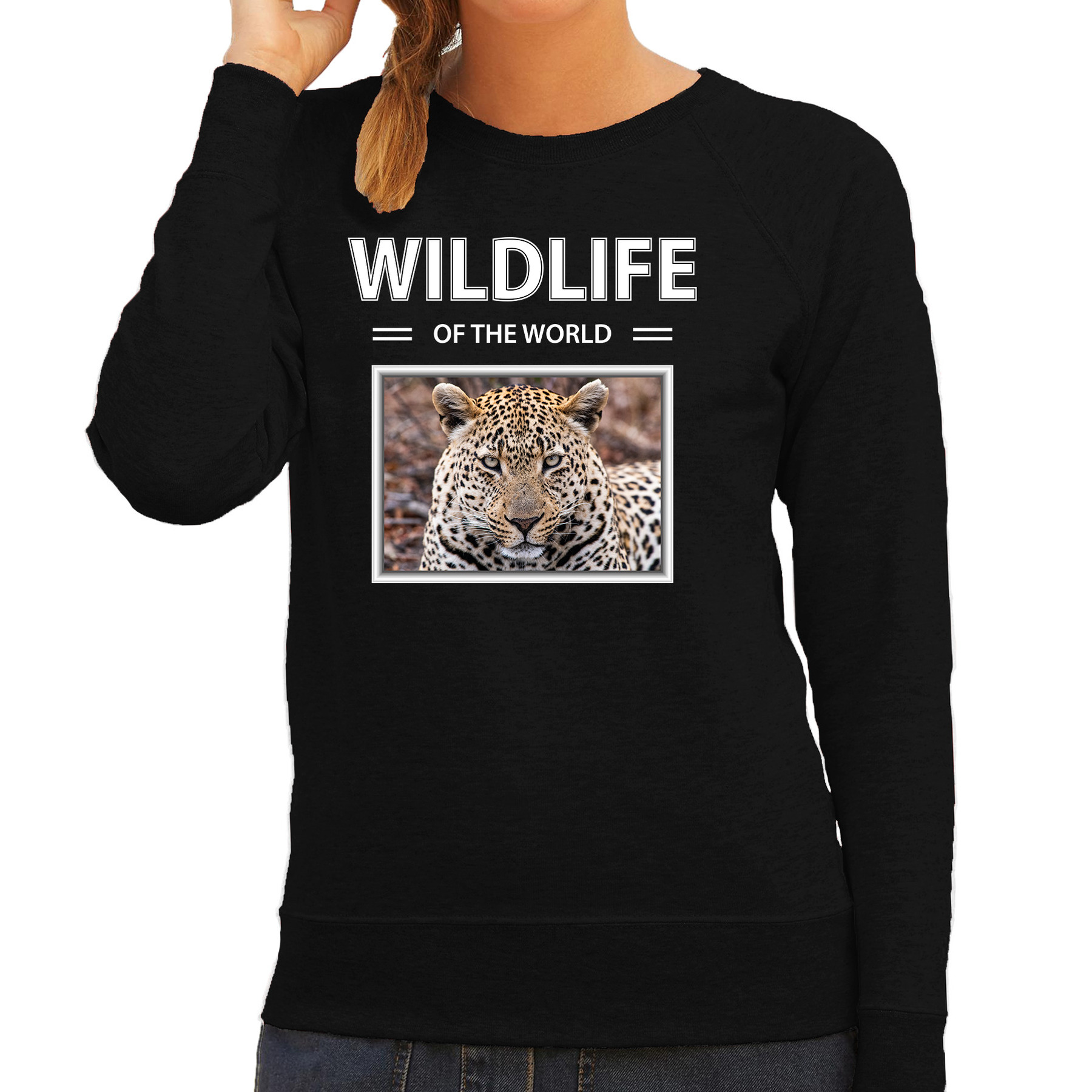 Jaguar sweater / trui met dieren foto wildlife of the world zwart voor dames