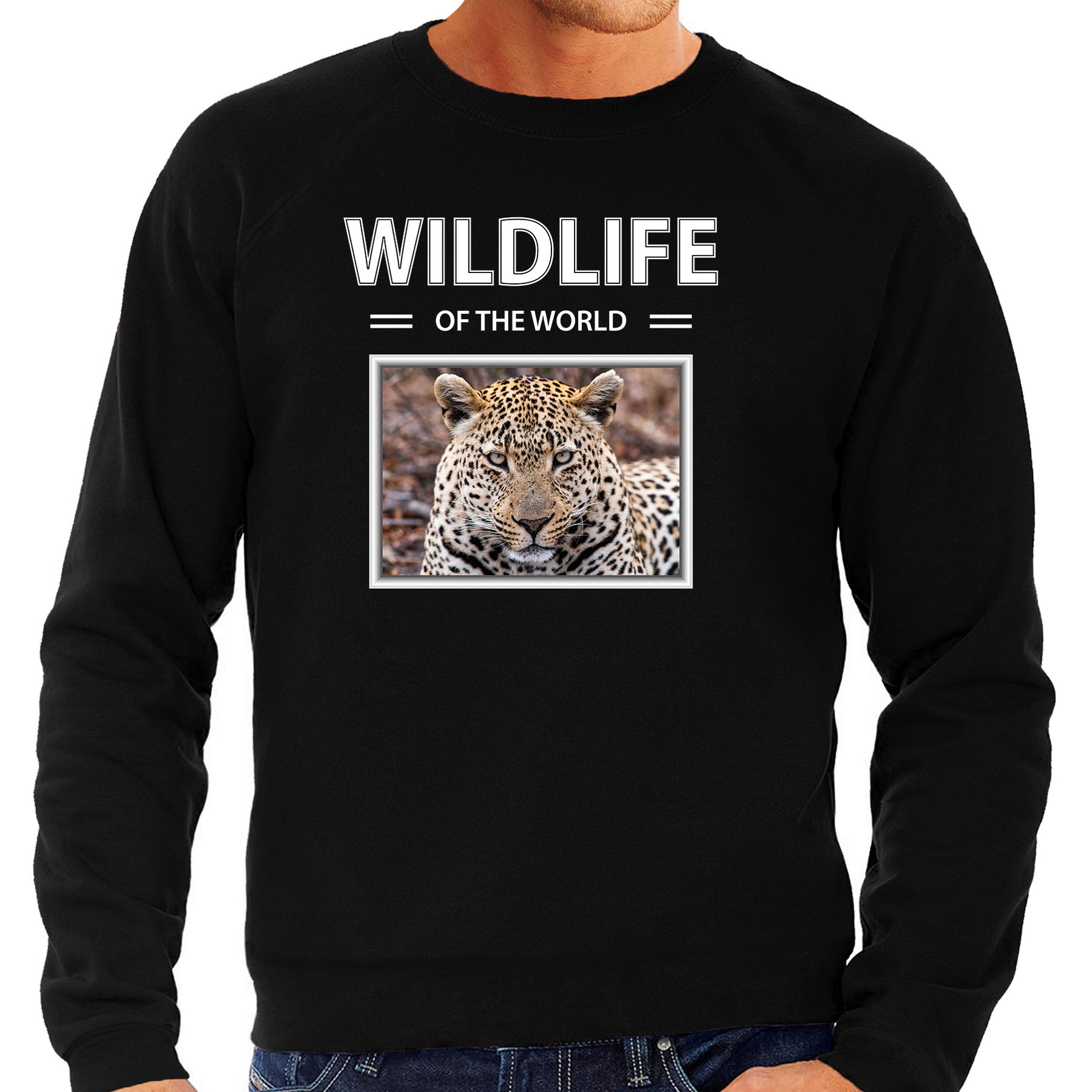 Jaguar sweater / trui met dieren foto wildlife of the world zwart voor heren