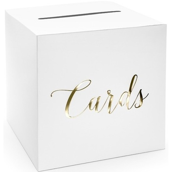 Kartonnen enveloppendoos wit-goud 24 cm vierkant voor nieuwe woning-housewarming cadeaus