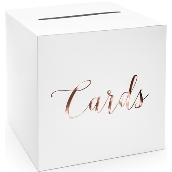 Kartonnen enveloppendoos wit-rosegoud 24 cm vierkant voor nieuwe woning-housewarming cadeaus