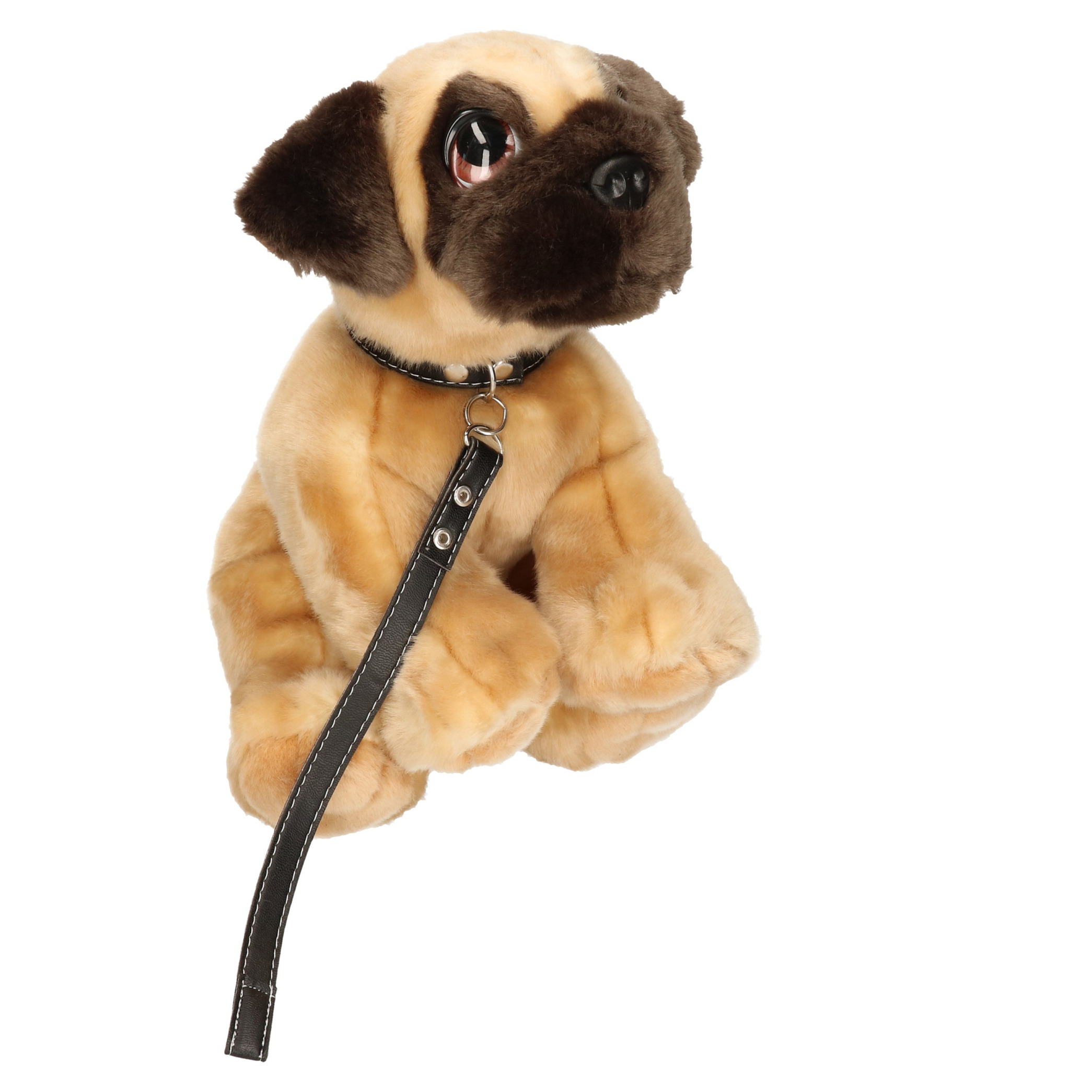 ik ben ziek Onvervangbaar Uitvoerbaar Keel Toys pluche hond bruine Mopshond / Pug met riem knuffel 30cm -  Partyshopper Dieren knuffels winkel