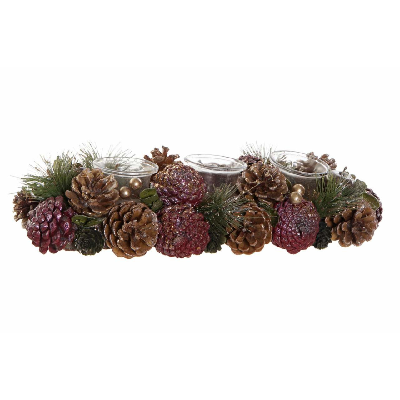 Kerst thema kaarsenhouder ornament roze-bruin nature 38 x 15 x 9,5 cm cm