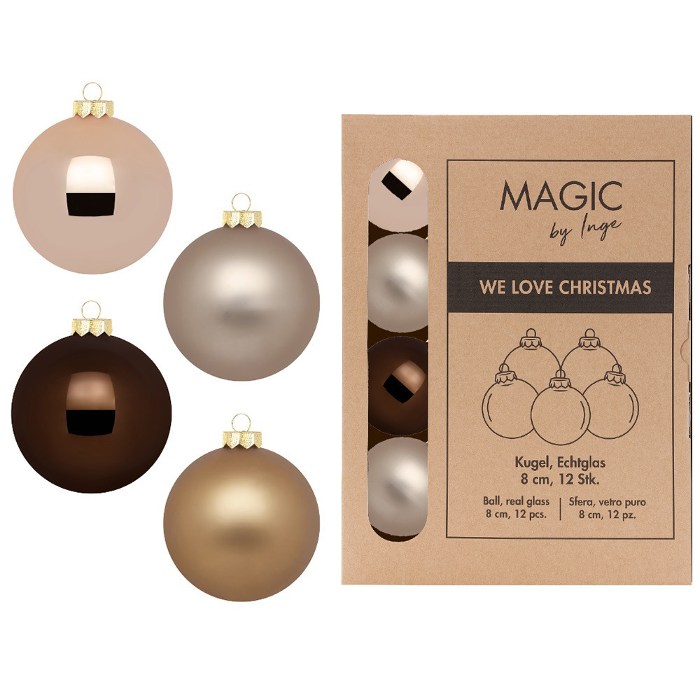Kerstballen 12x stuks bruin tinten elegant lounge glas 8 cm