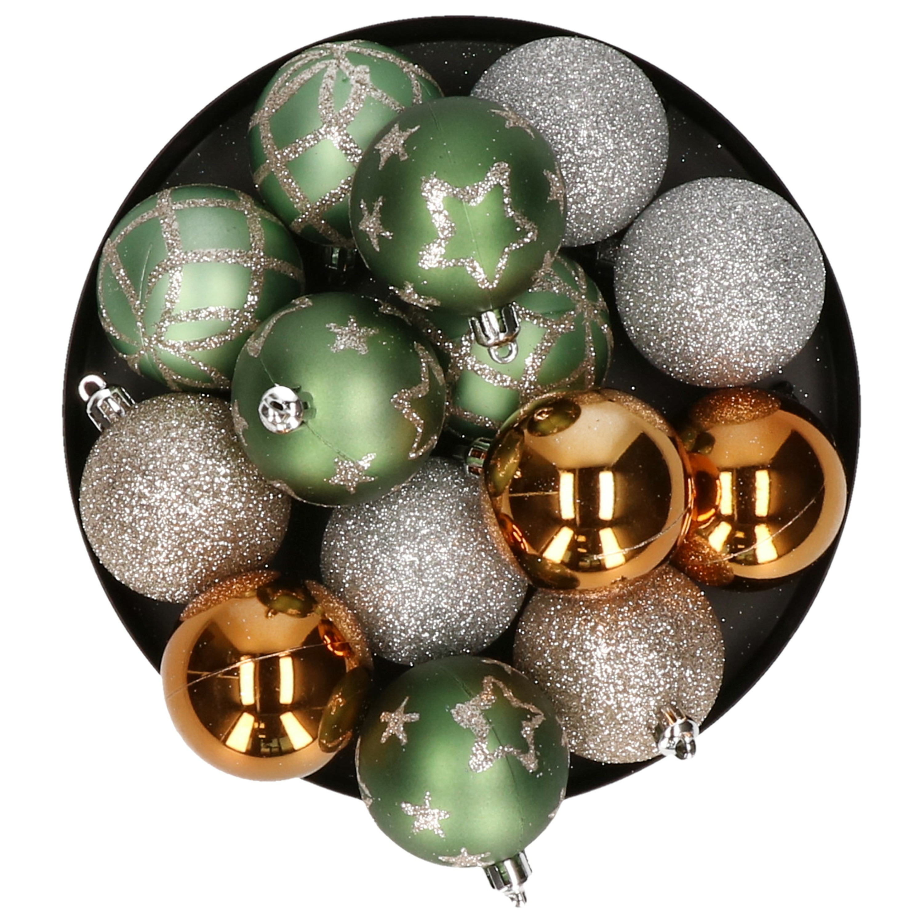 Kerstballen 15x stuks champagne-groen-oker 5 cm kunststof