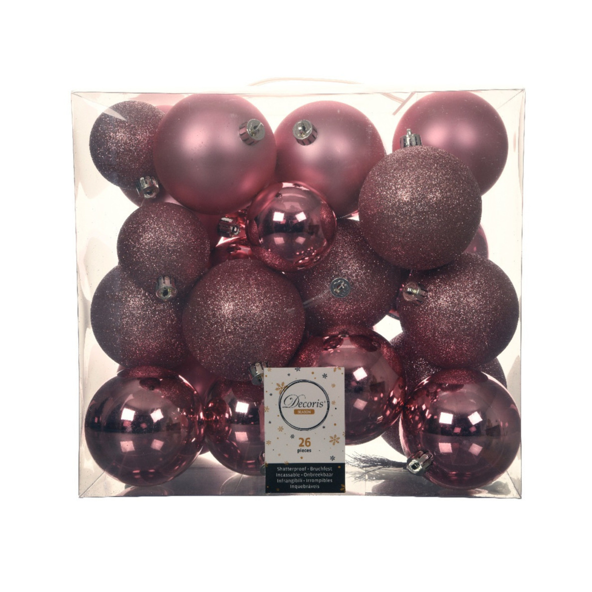Kerstballen 26x st lippenstift roze 6-8-10 cm kunststof kerstversiering