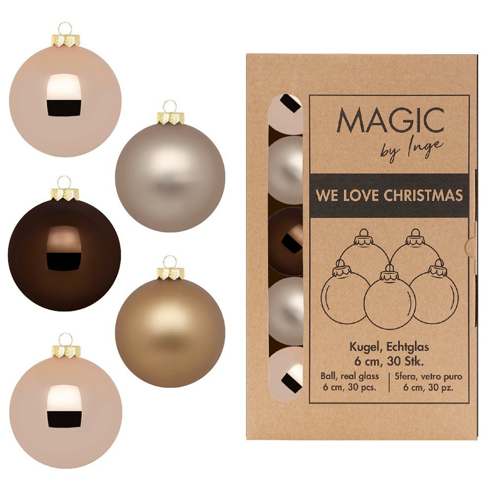 Kerstballen 30x stuks bruin tinten elegant lounge glas 6 cm