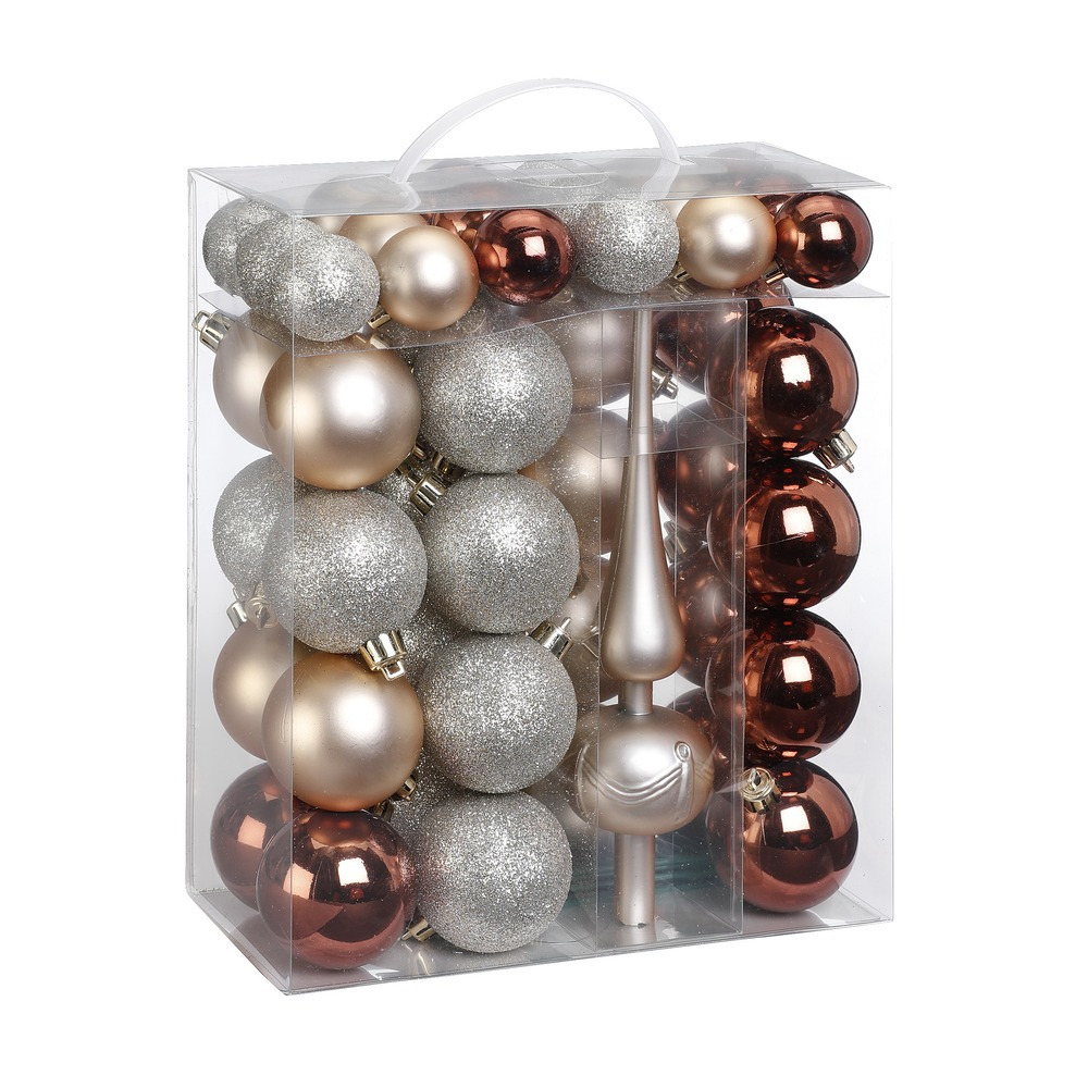 Kerstballen -47x st met piek -kunststof 4-6 cm -bruin-parel-zilver