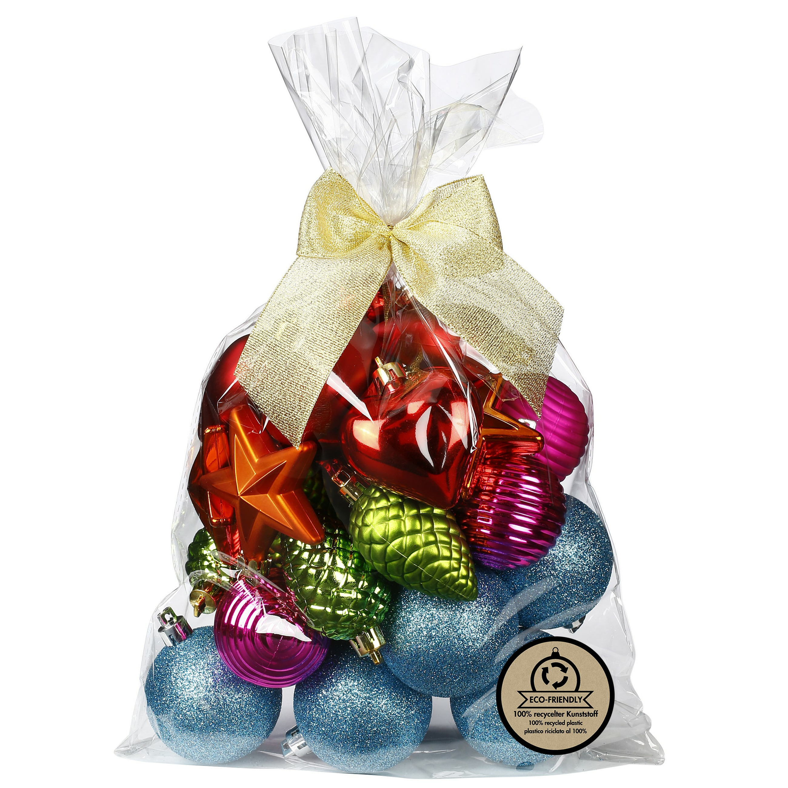 Kerstballen en ornamenten 30x kunststof gekleurd -in giftbag