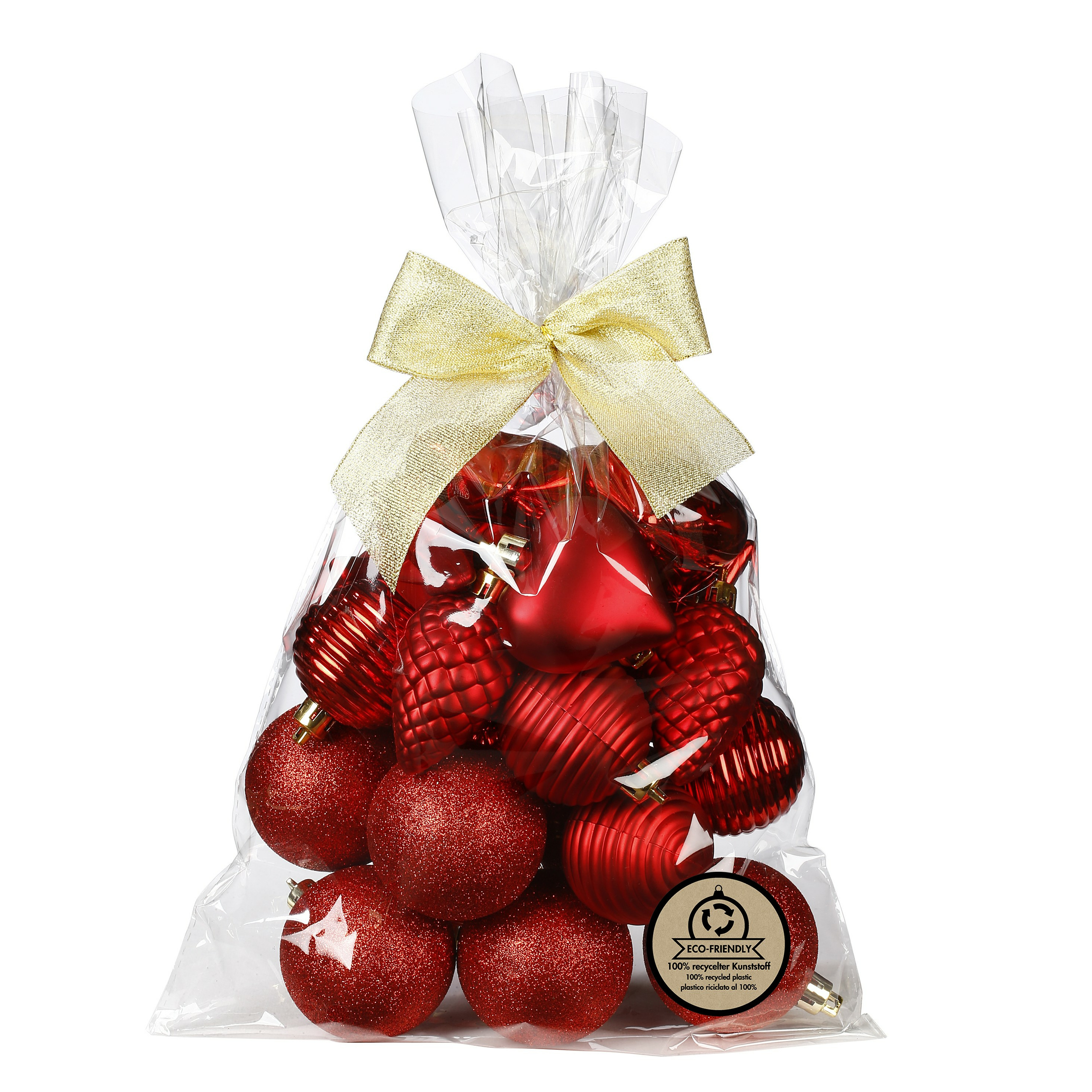 Kerstballen en ornamenten 30x kunststof rood -in giftbag