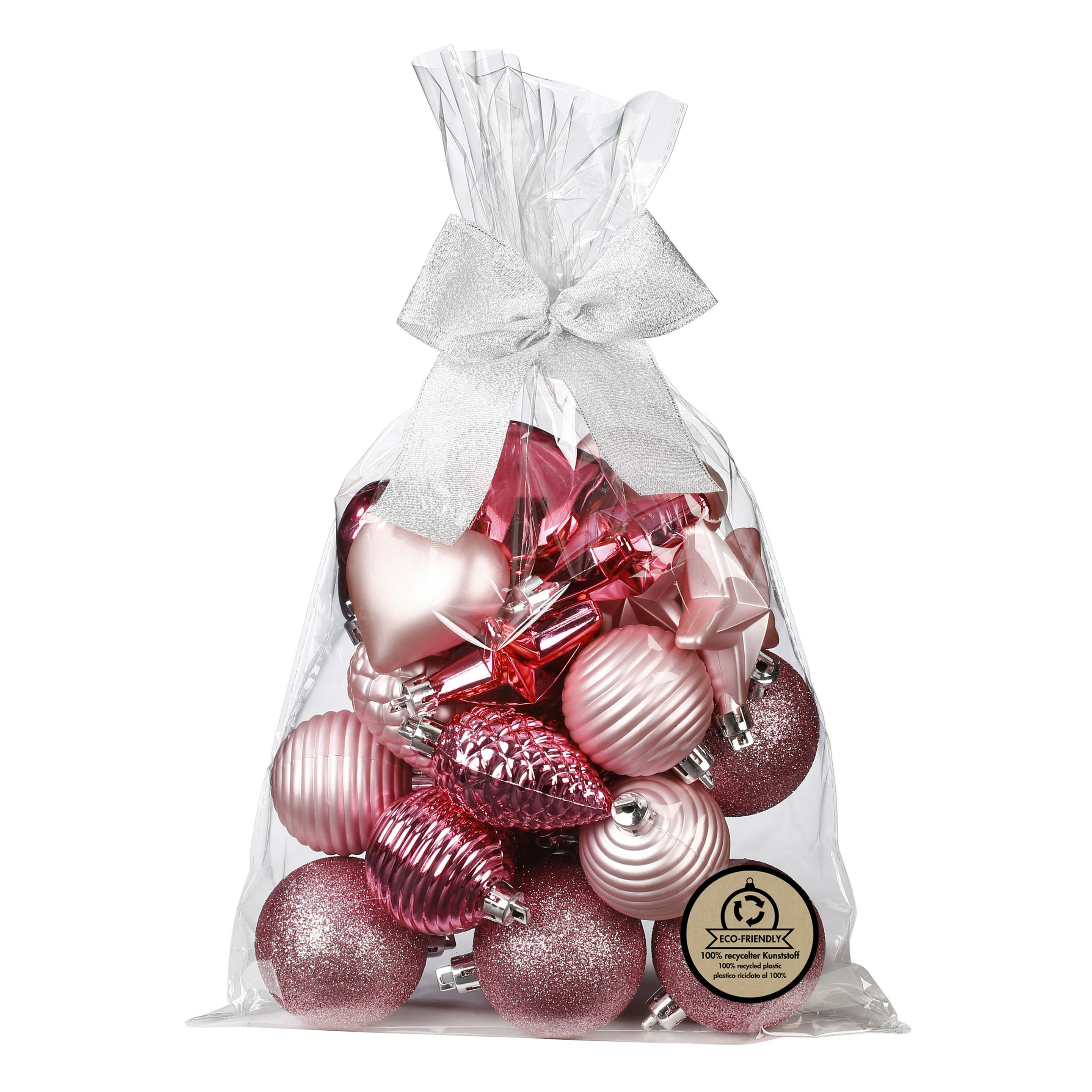 Kerstballen en ornamenten 30x kunststof roze -in giftbag