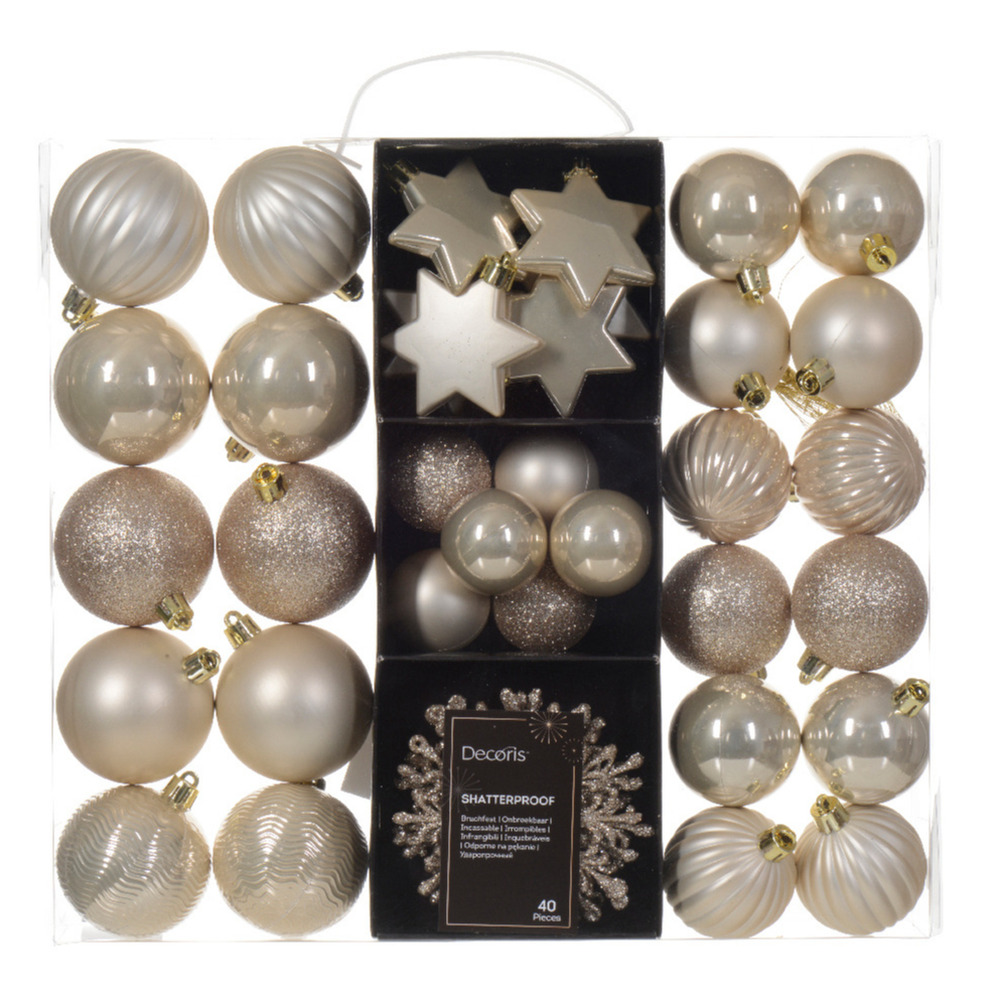 Kerstballen en ornamenten 40x kunststof champagne mix