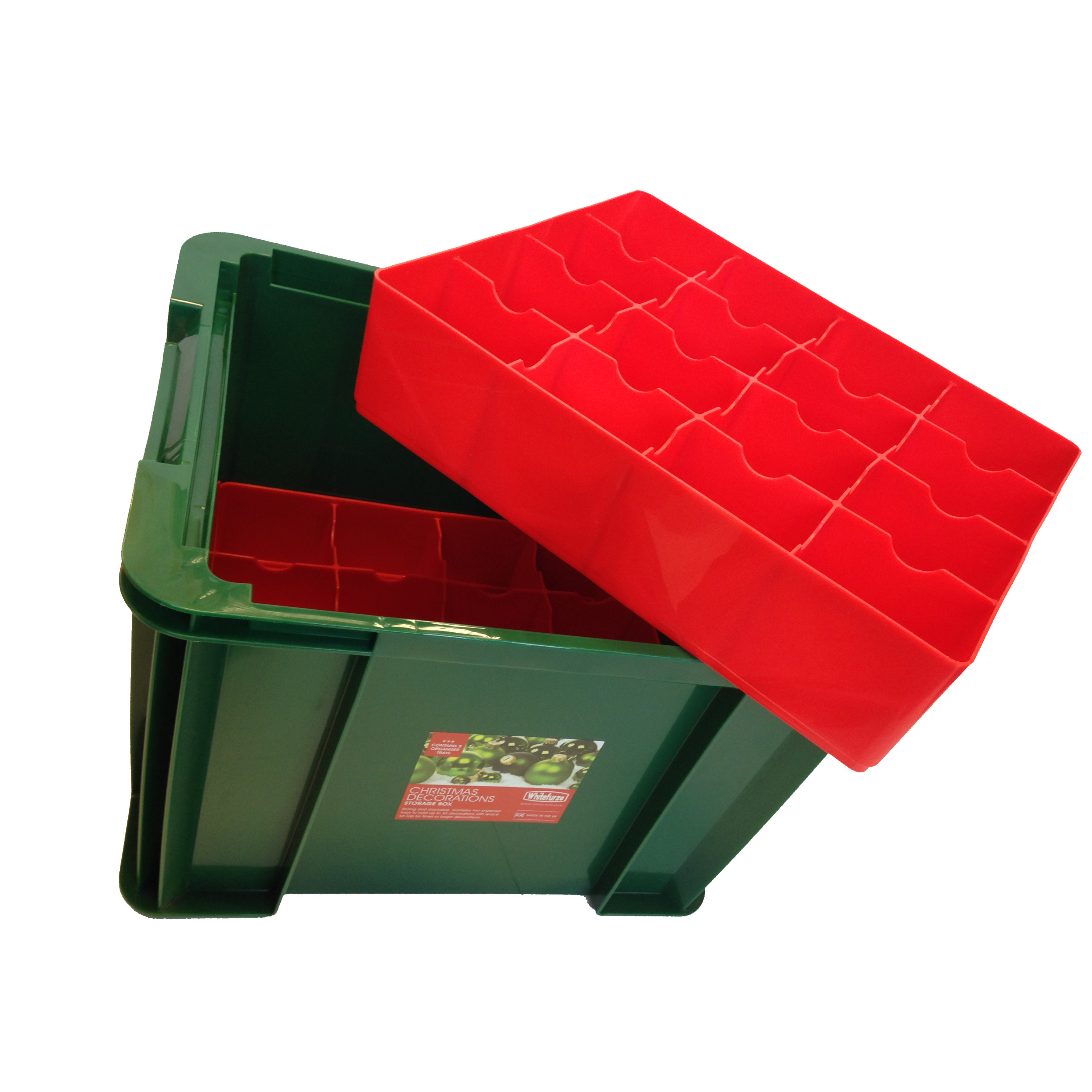 Kerstballen-kerstversiering opruimen opbergbox groen-rood 36 Liter