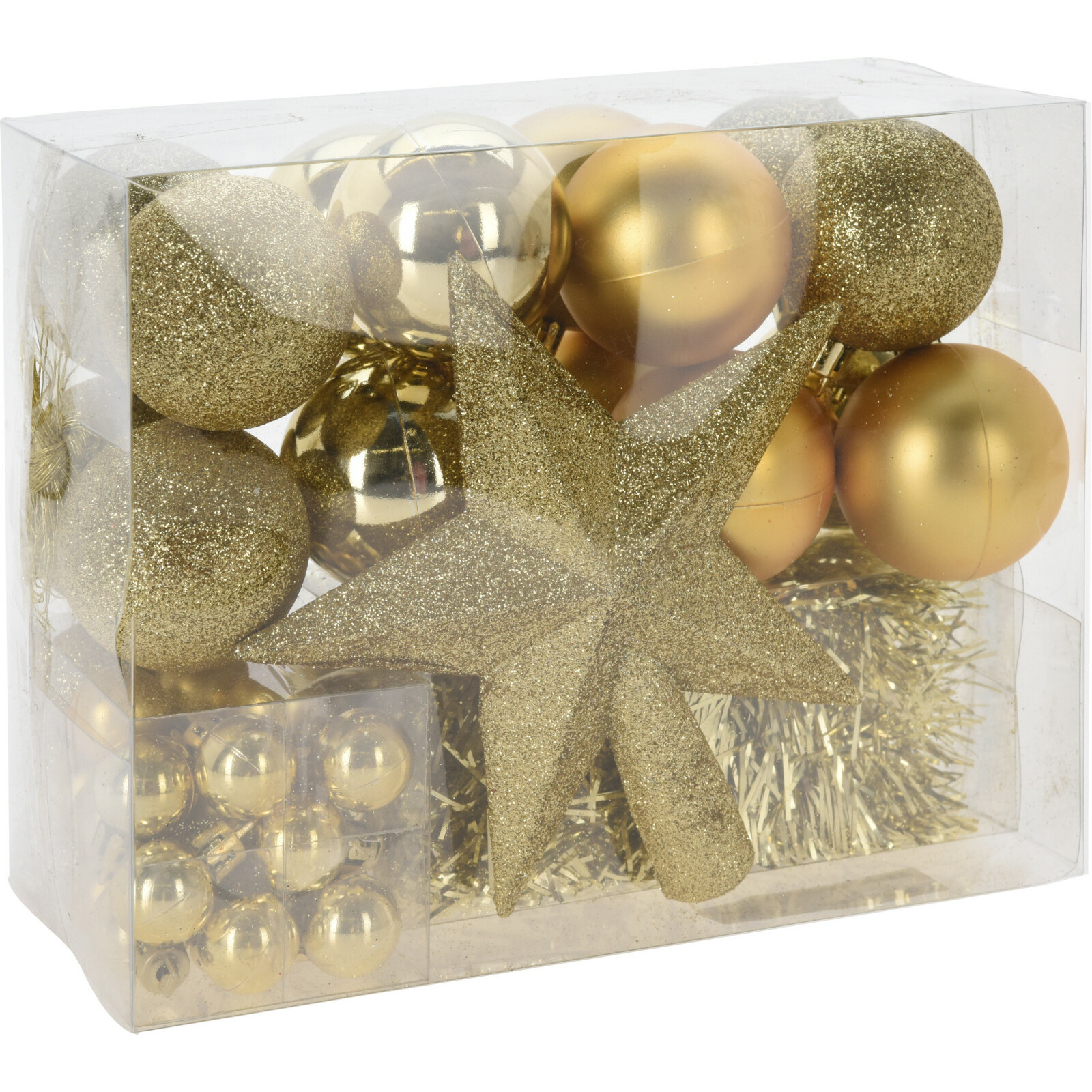 Kerstballen set 54-dlg met piek kunststof goud voor kleine boom