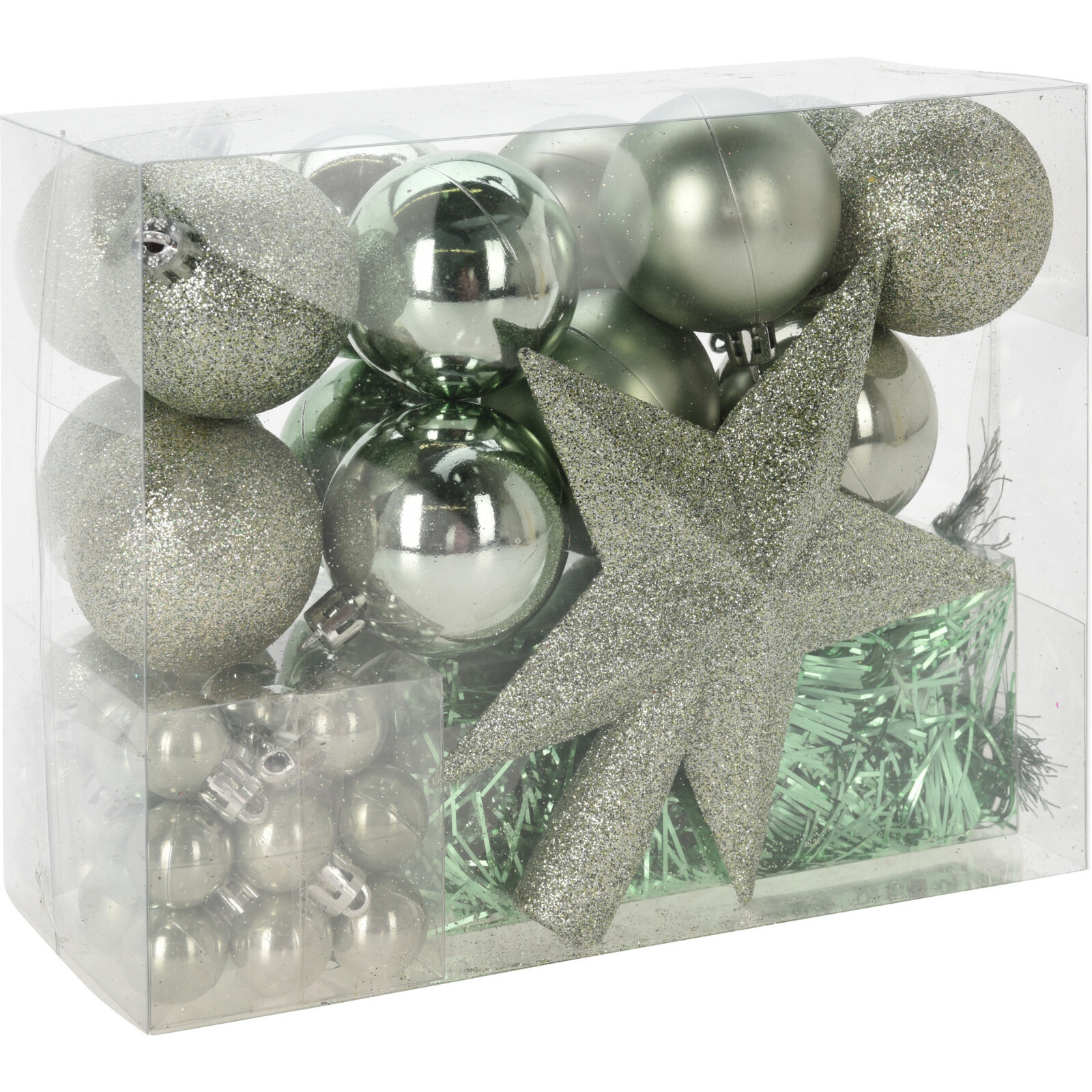 Kerstballen set 54-dlg met piek kunststof mint groen voor kleine boom