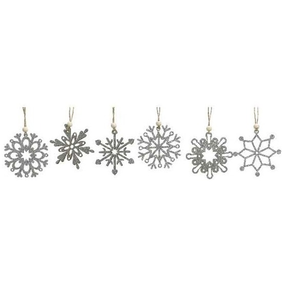 Kerstboom hangers 6x sneeuwvlokjes zilver