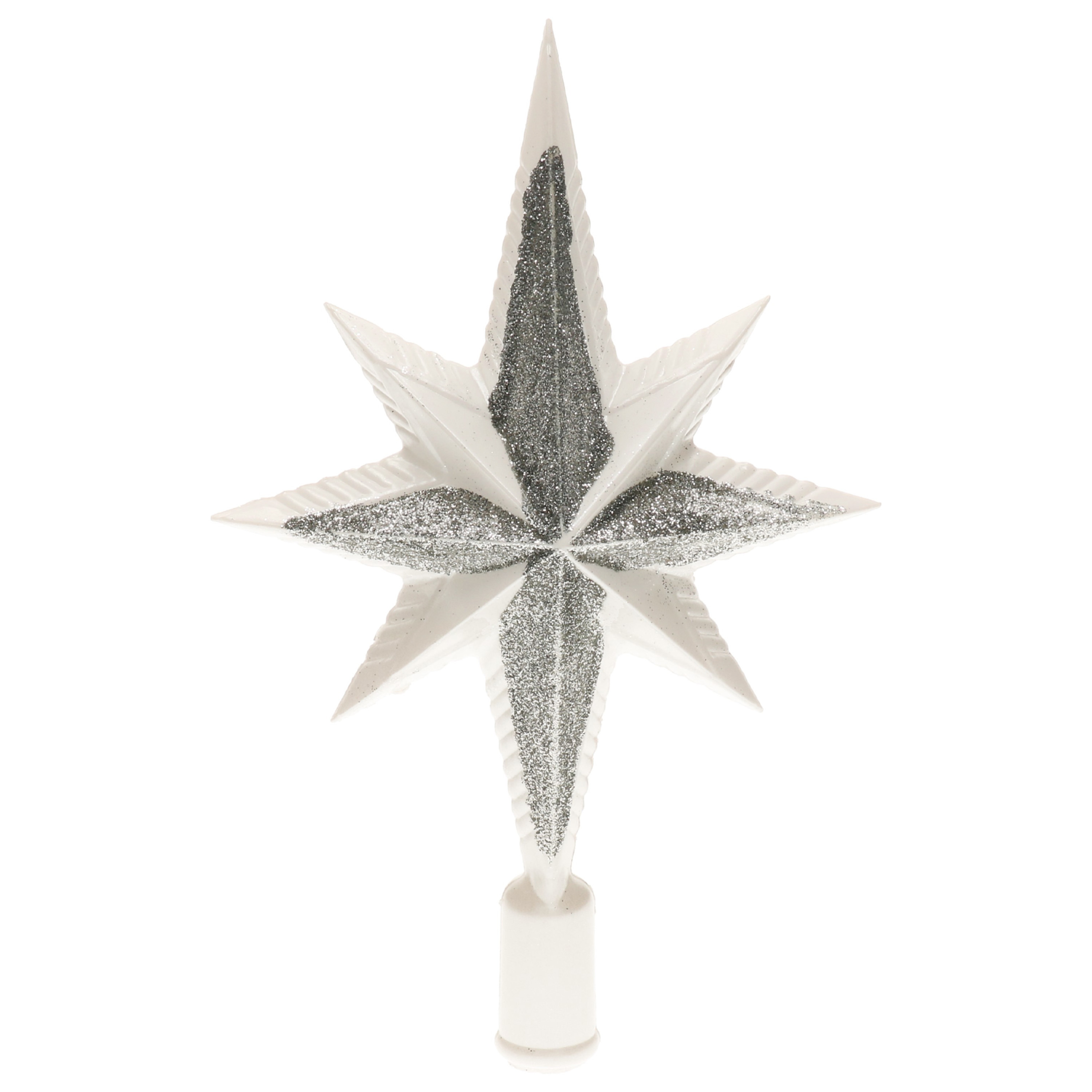 Kerstboom piek ster wit-zilver kunststof 25,5 cm