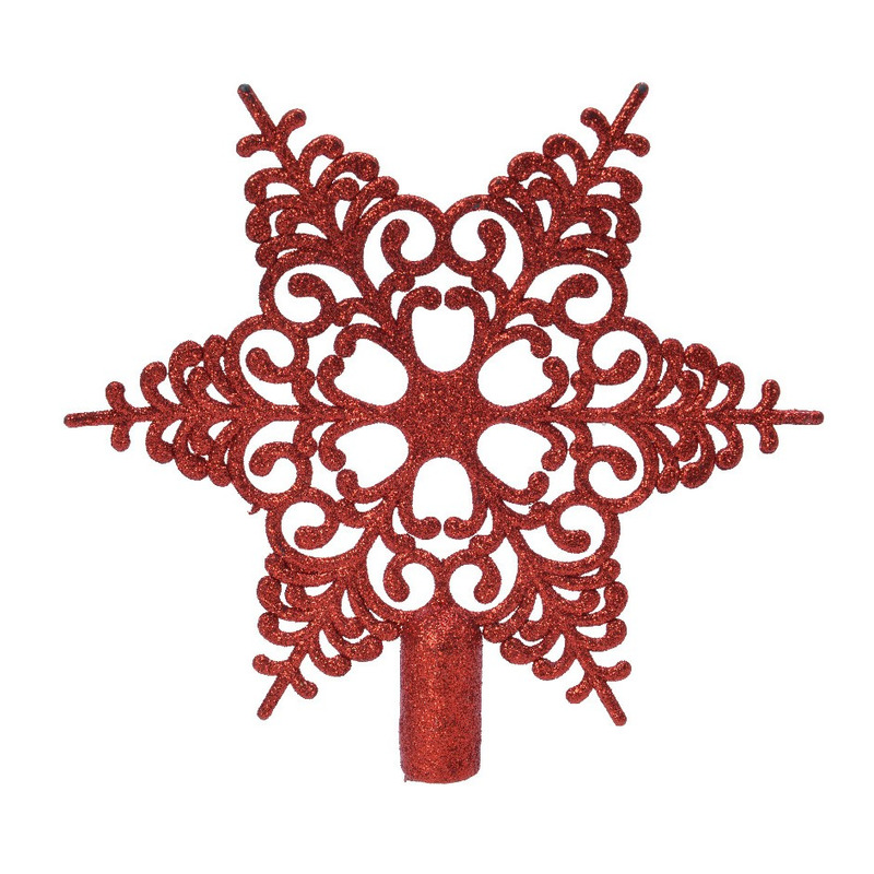 Kerstboomversiering rode open sterren piek kunststof 19 cm