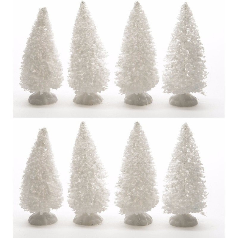 Kerstdecoratie witte dennenbomen 8 stuks 10 cm