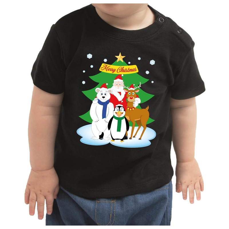 Kerstshirt kerstman-dierenvriendjes zwart baby jongen-meisje