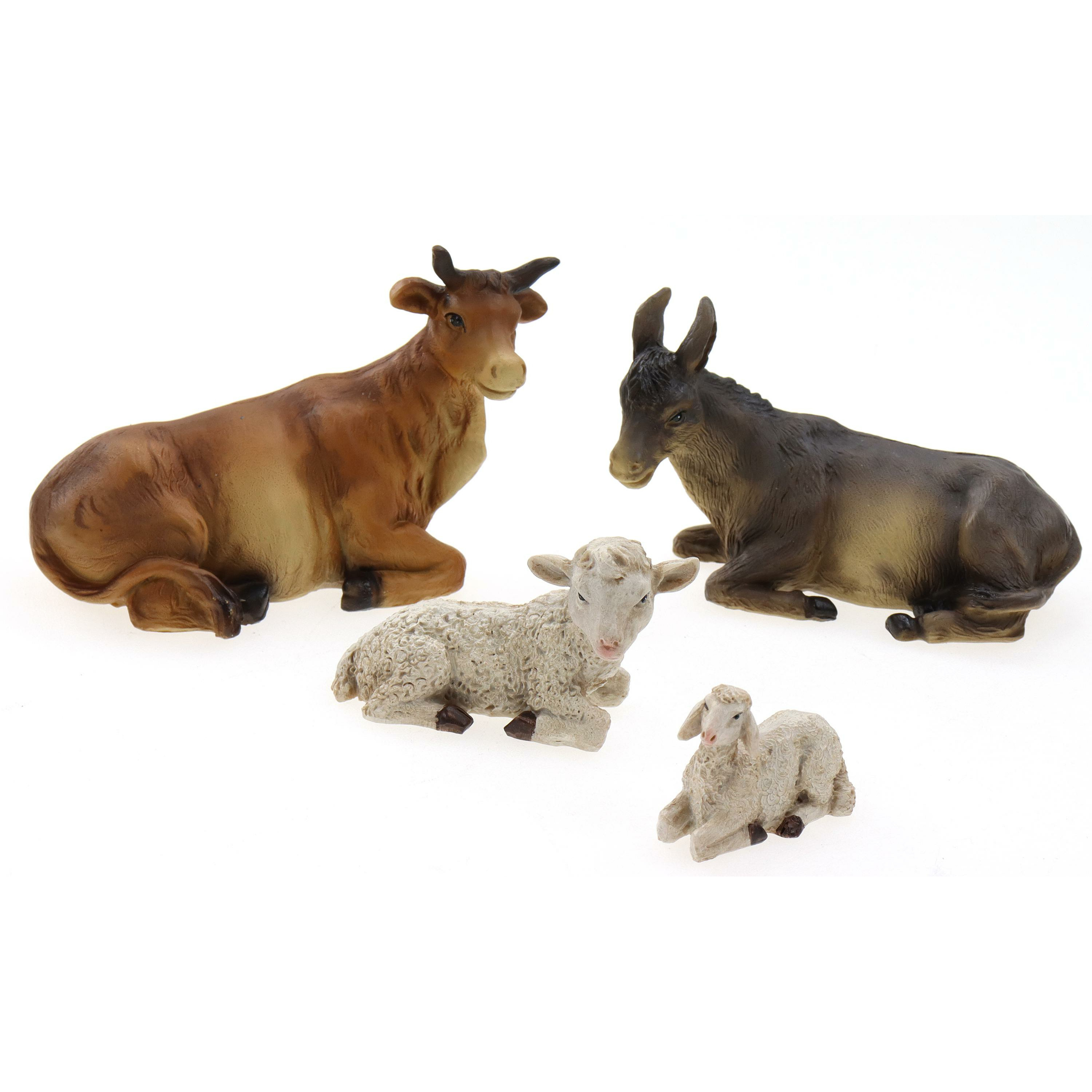 Kerststal dieren beeldjes 4x stuks os, ezel, schaap en lammetje