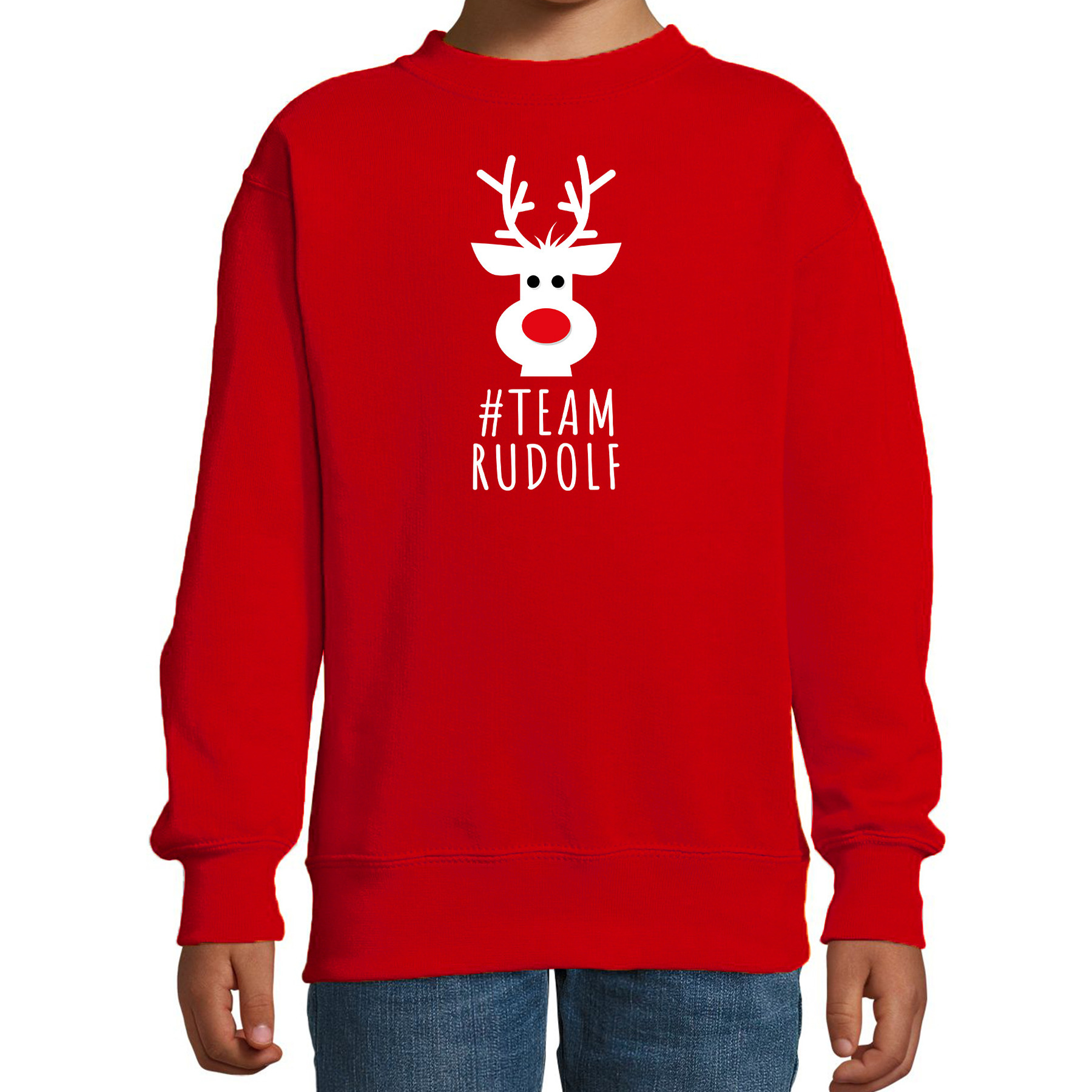 Kersttrui-sweater voor kinderen team Rudolf rood