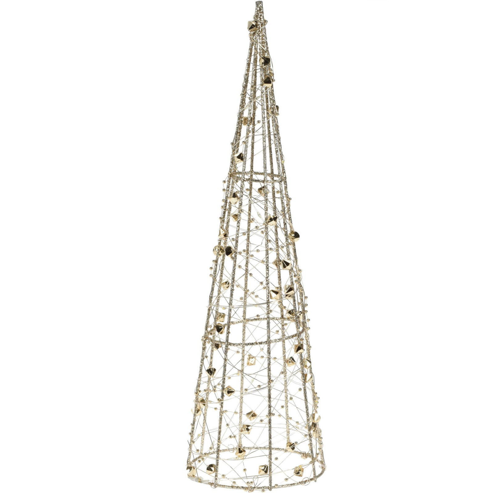 Kerstverlichting figuren Led kegel kerstboom lamp 60 cm goud op batterijen met timer