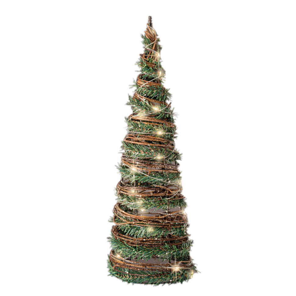 Kerstverlichting figuren Led kegel kerstboom rotan lamp 40 cm met 30 lampjes